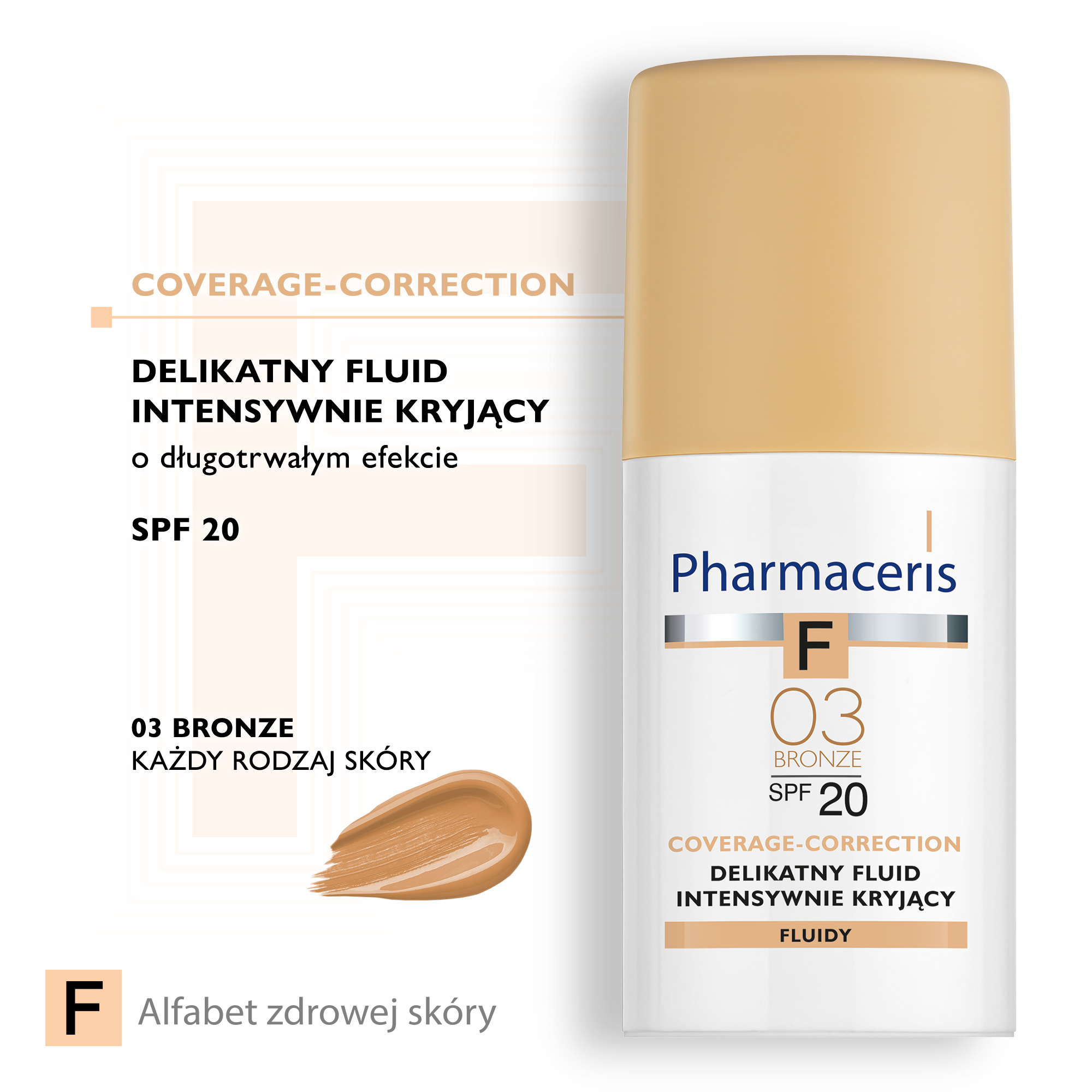 Pharmaceris F, delikatny fluid intensywnie kryjący, Bronze 03, SPF 20, 30 ml