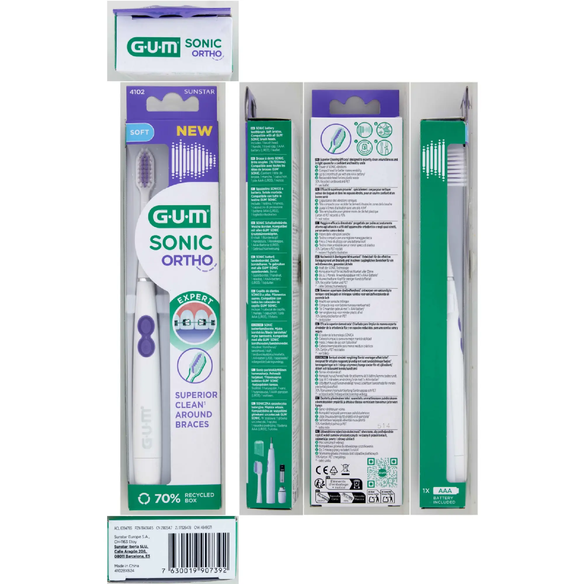 Sunstar Gum Sonic Ortho Szczoteczka soniczna, 1 sztuka