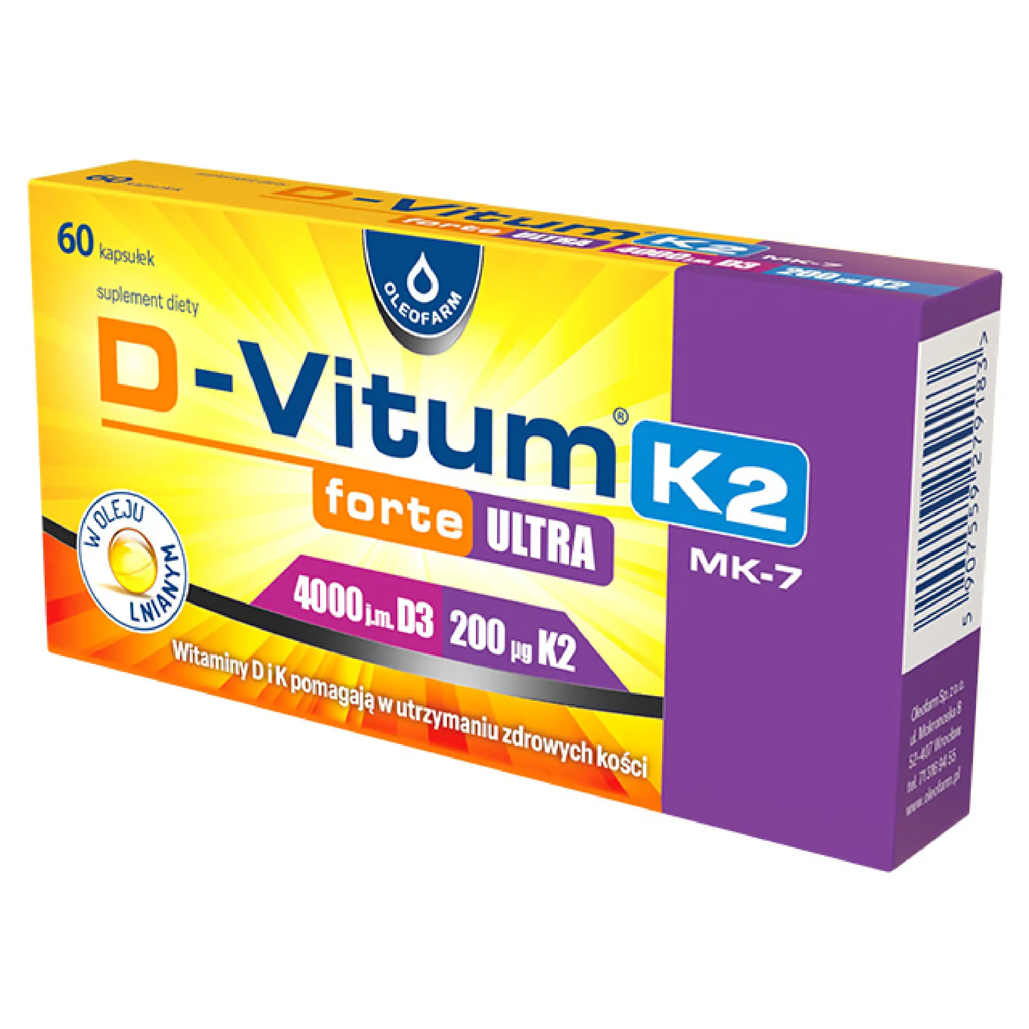 Oleofarm D-Vitum Forte K2 Ultra 4000 j.m., kapsułki, 60 sztuk zdjęcie