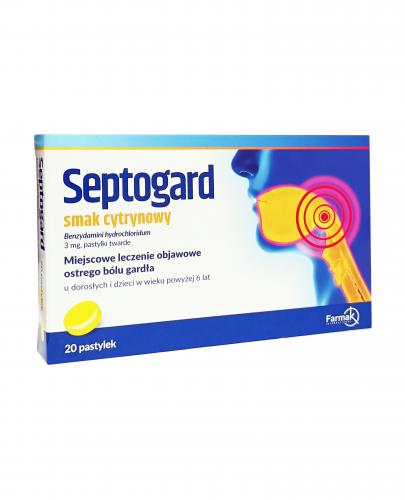 Septogard - smak cytrynowy - na ból gardła - 20 past. cena, opinie, stosowanie zdjęcie