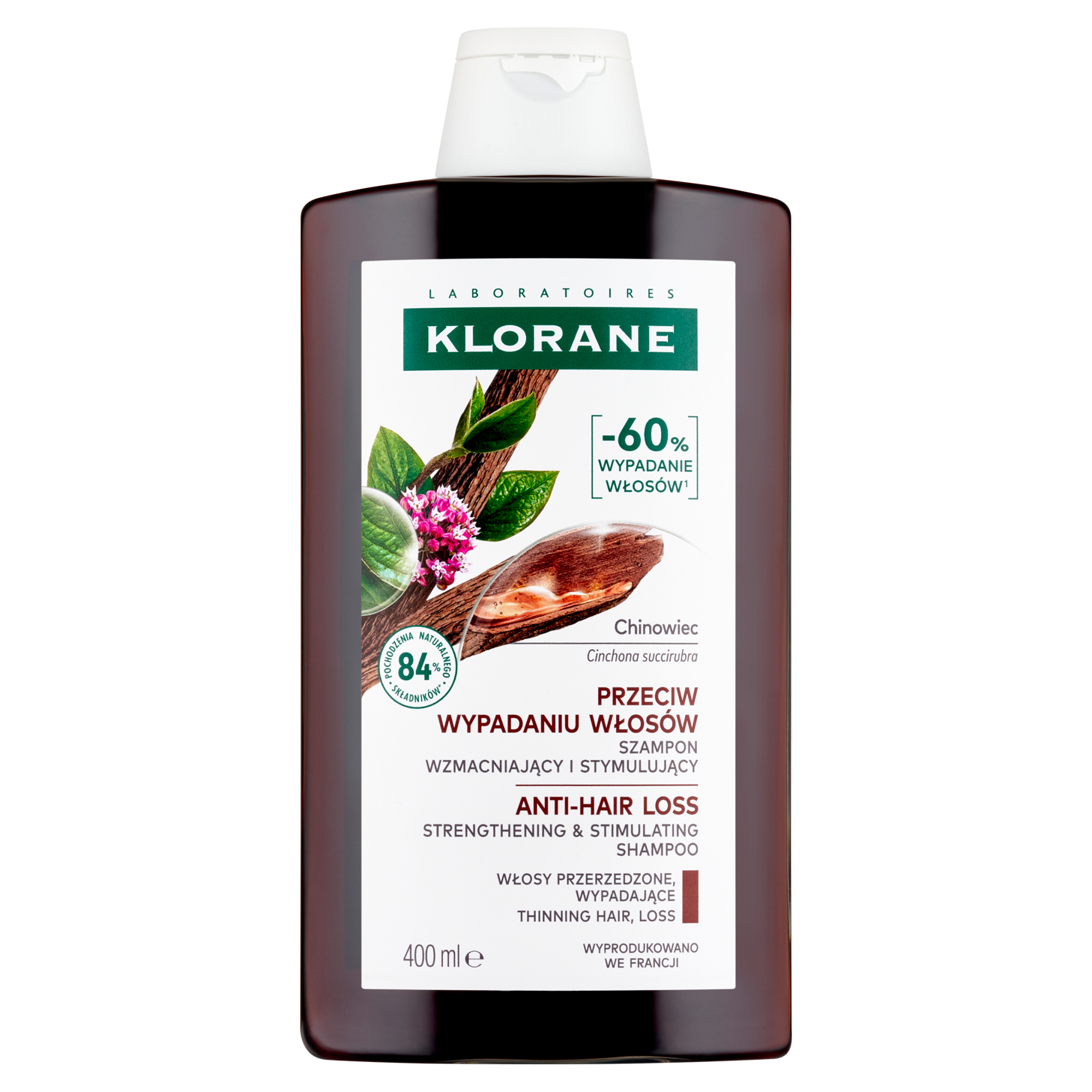 Klorane Wzmocnienie,  włosy przerzedzone, wypadające szampon z Chininą i Organiczną Szarotką, 400 ml zdjęcie