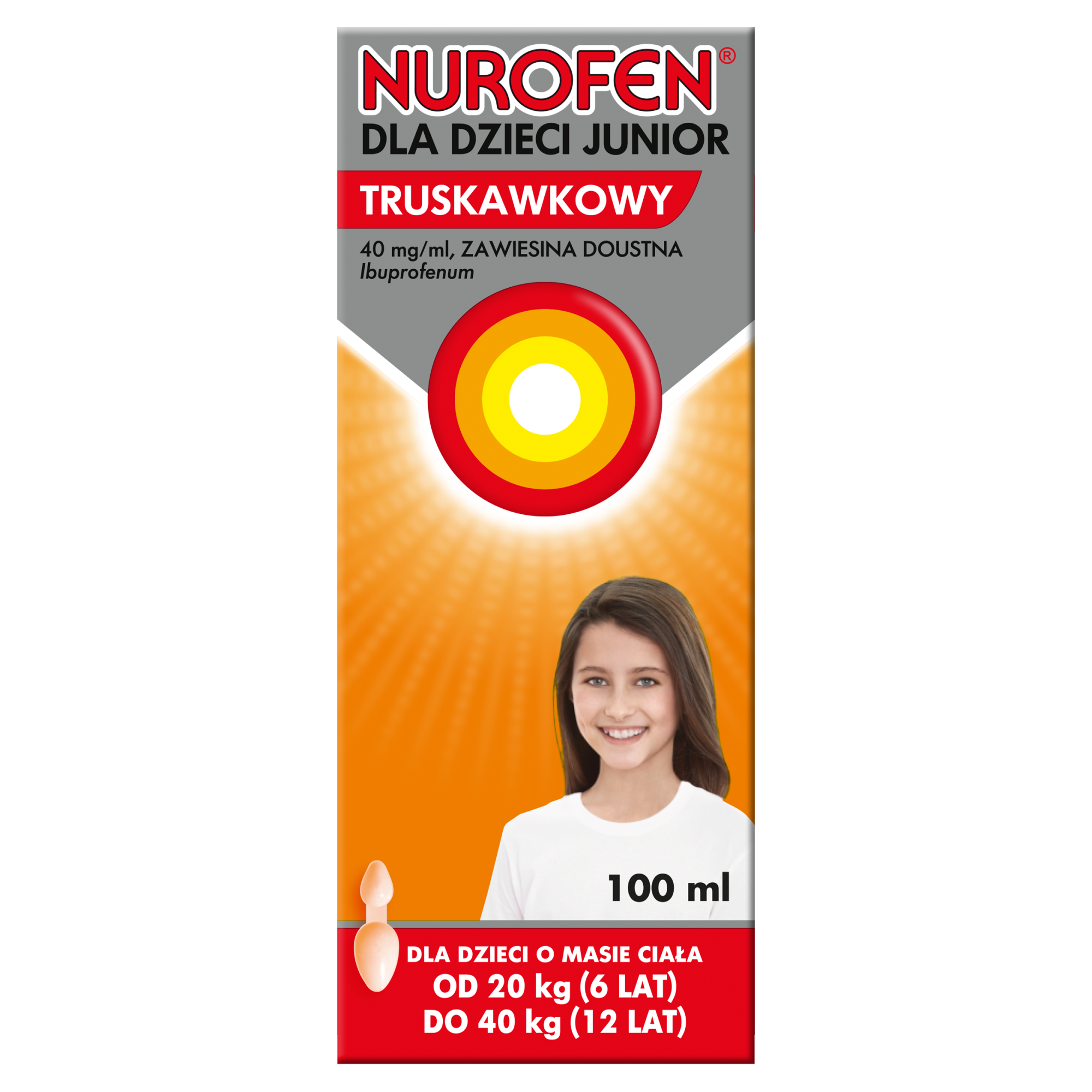 Nurofen dla dzieci Junior truskawkowy, (40 mg/ml), zawiesina doustna, 100 ml zdjęcie