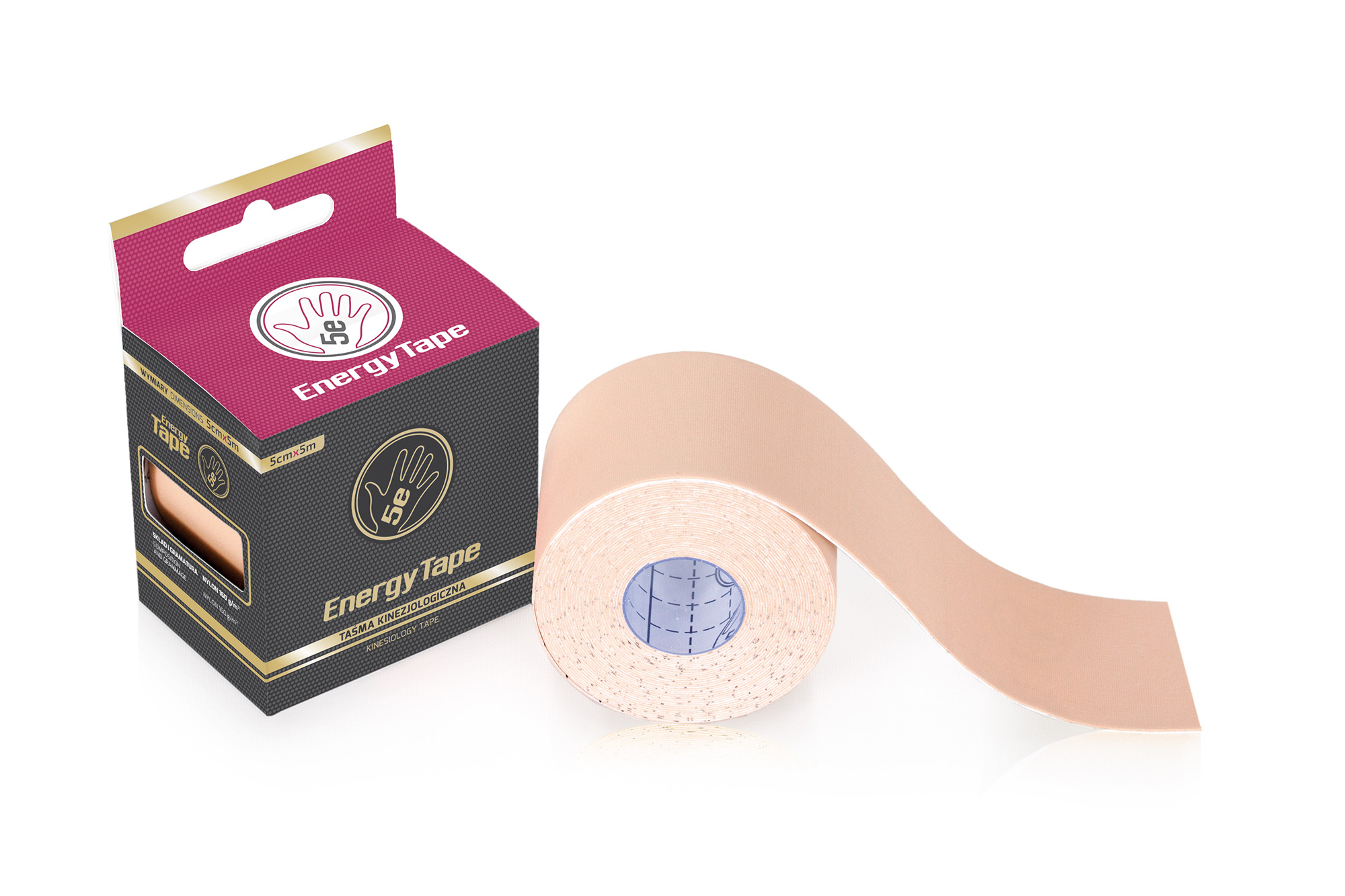 Taśma kinezjologiczna Energy Premium nylonowa w kolorze beżowym, 1 sztuka zdjęcie