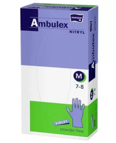 Matopat Ambulex rękawiczki ochronne nitrylowe bezpudrowe rozmiar M fioletowe 100 sztuk zdjęcie