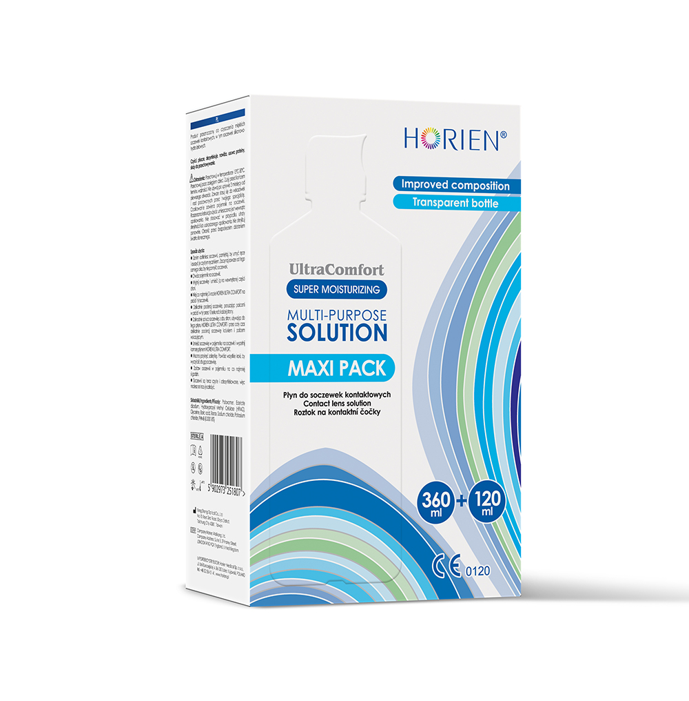 Horien Ultra Comfort Maxipack, płyny do soczewek kontaktowych, 360 ml+100 ml