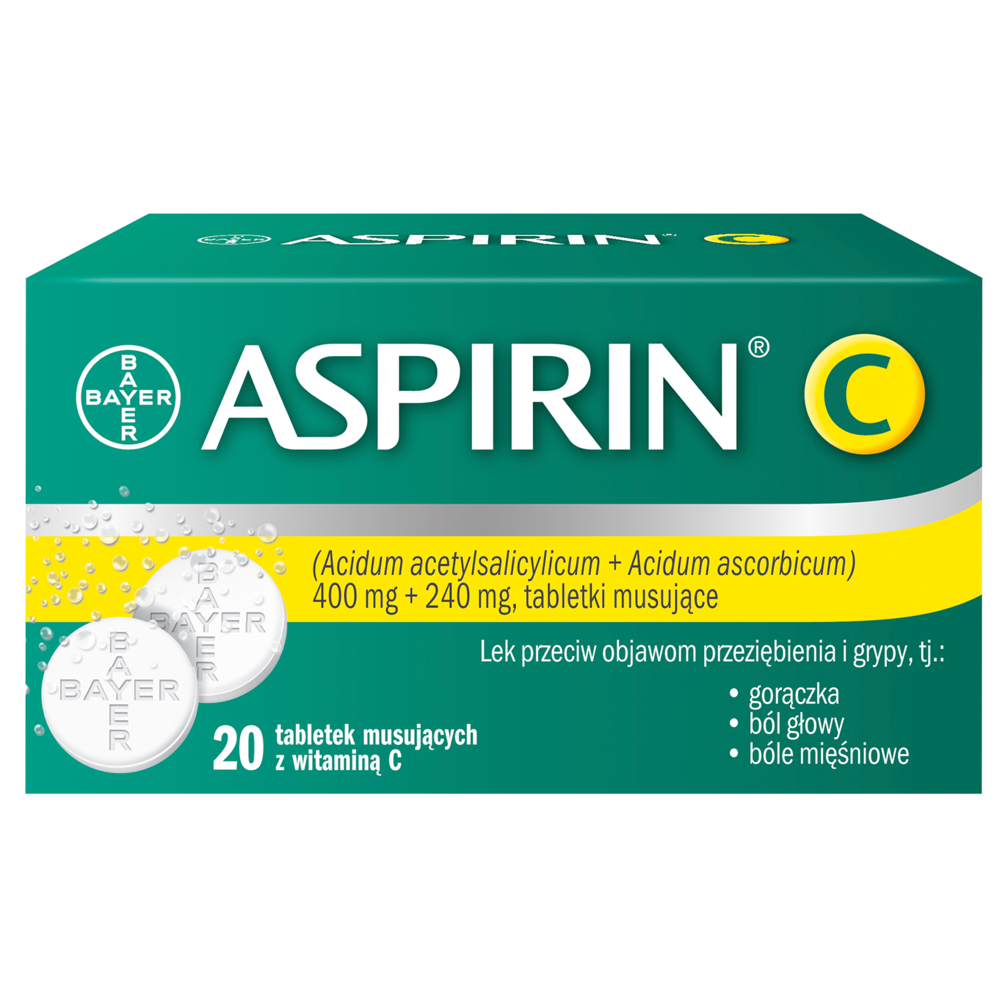 Aspirin C, 400 mg + 240 mg, tabletki musujące, 20 sztuk zdjęcie