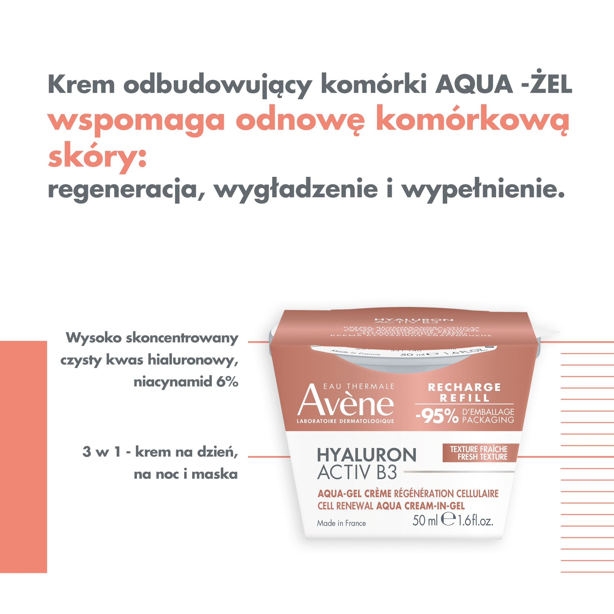 Avene Hyaluron Activ B3 krem odbudowujący komórki Aqua-Żel Eco-Refill 50 ml