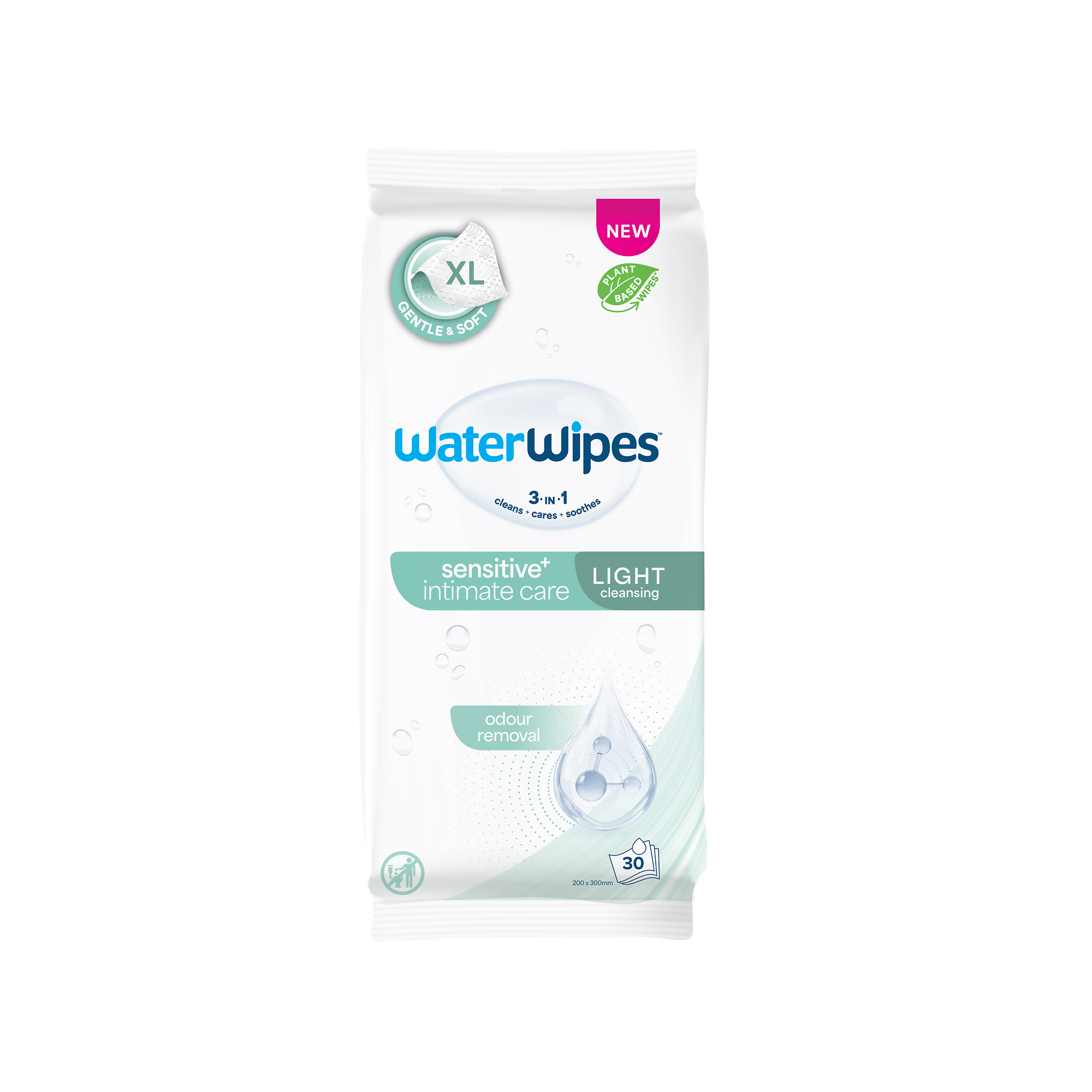 WaterWipes Sensitive Intimate Care Light Cleaning, chusteczki nawilżane, 30 sztuk zdjęcie