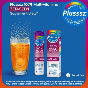 Plusssz 100% Multiwitamina + Żeń-szeń 20 tabletek musujących