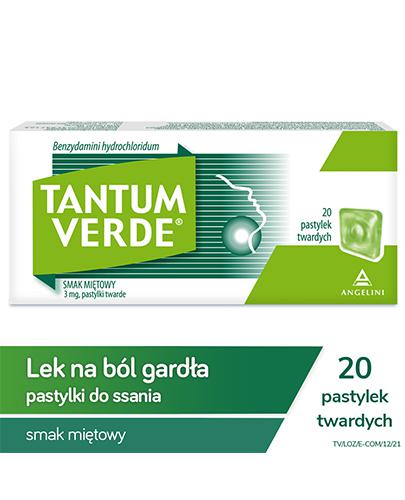 Tantum Verde smak miętowy, 3 mg, na ból gardła i stany zapalne jamy ustnej, 20 past., cena, opinie, wskazania zdjęcie