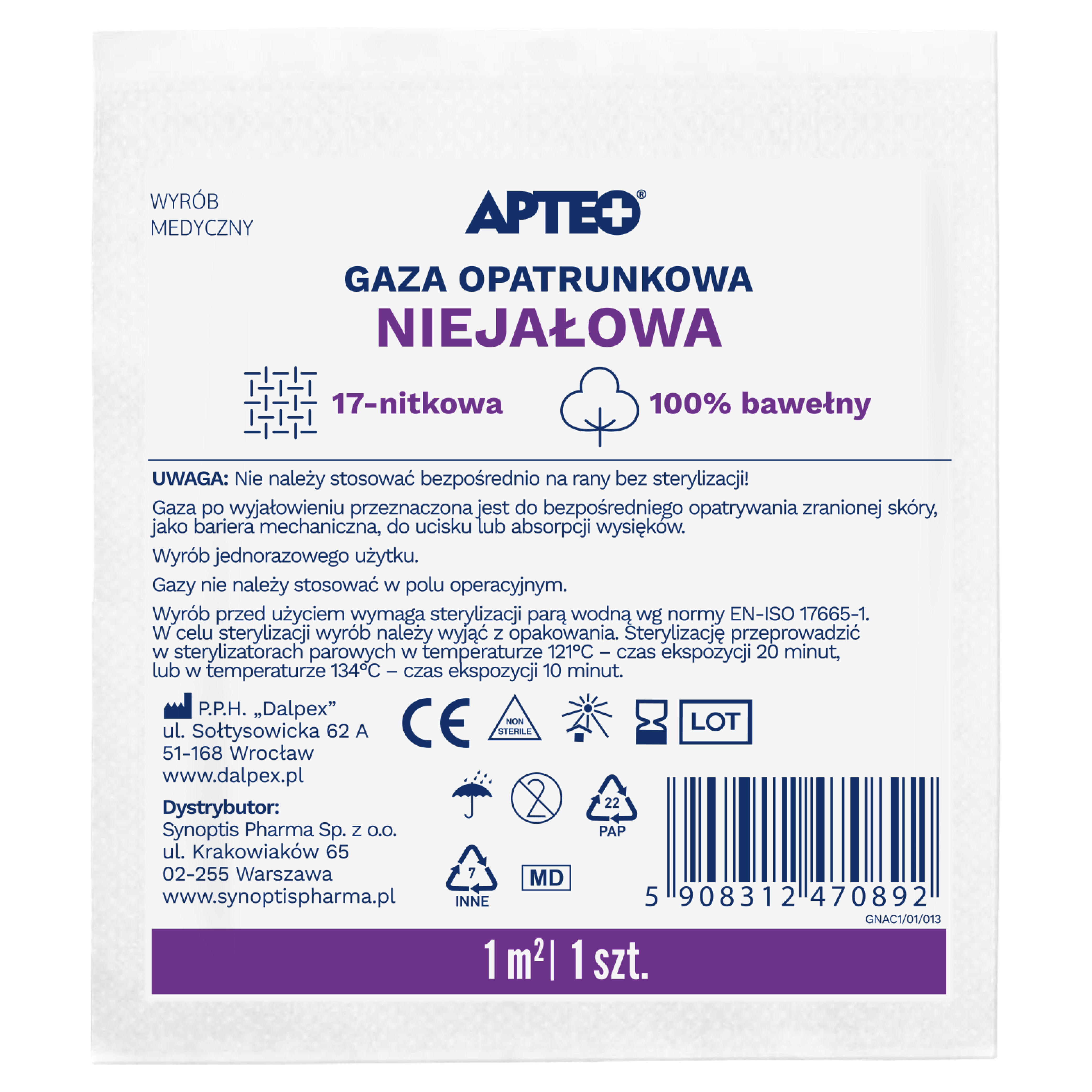 Apteo Care niejałowa gaza opatrunkowa 1 m x 1 m 1 sztuka zdjęcie