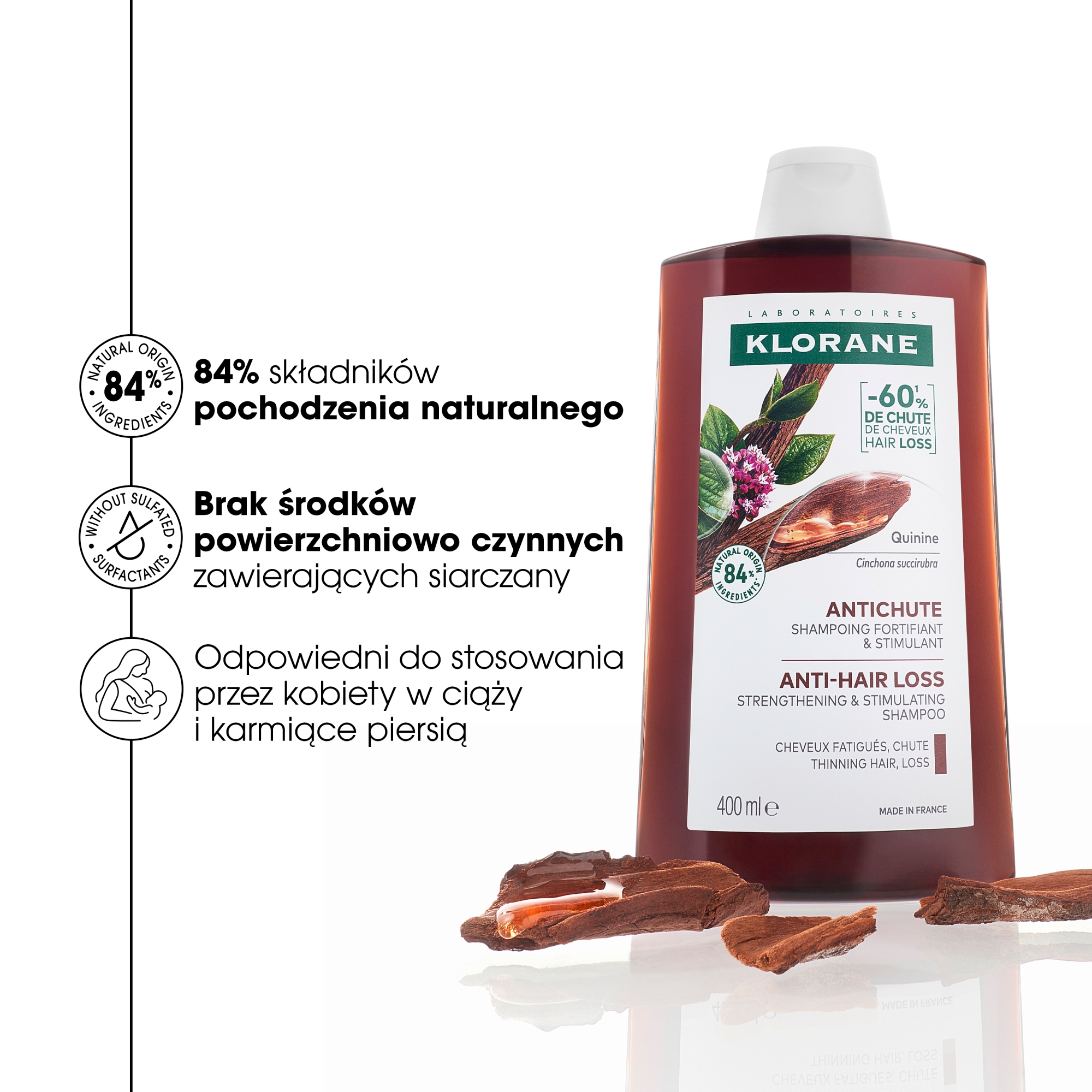 Klorane szampon z chininą i organiczną szarotką 400 ml