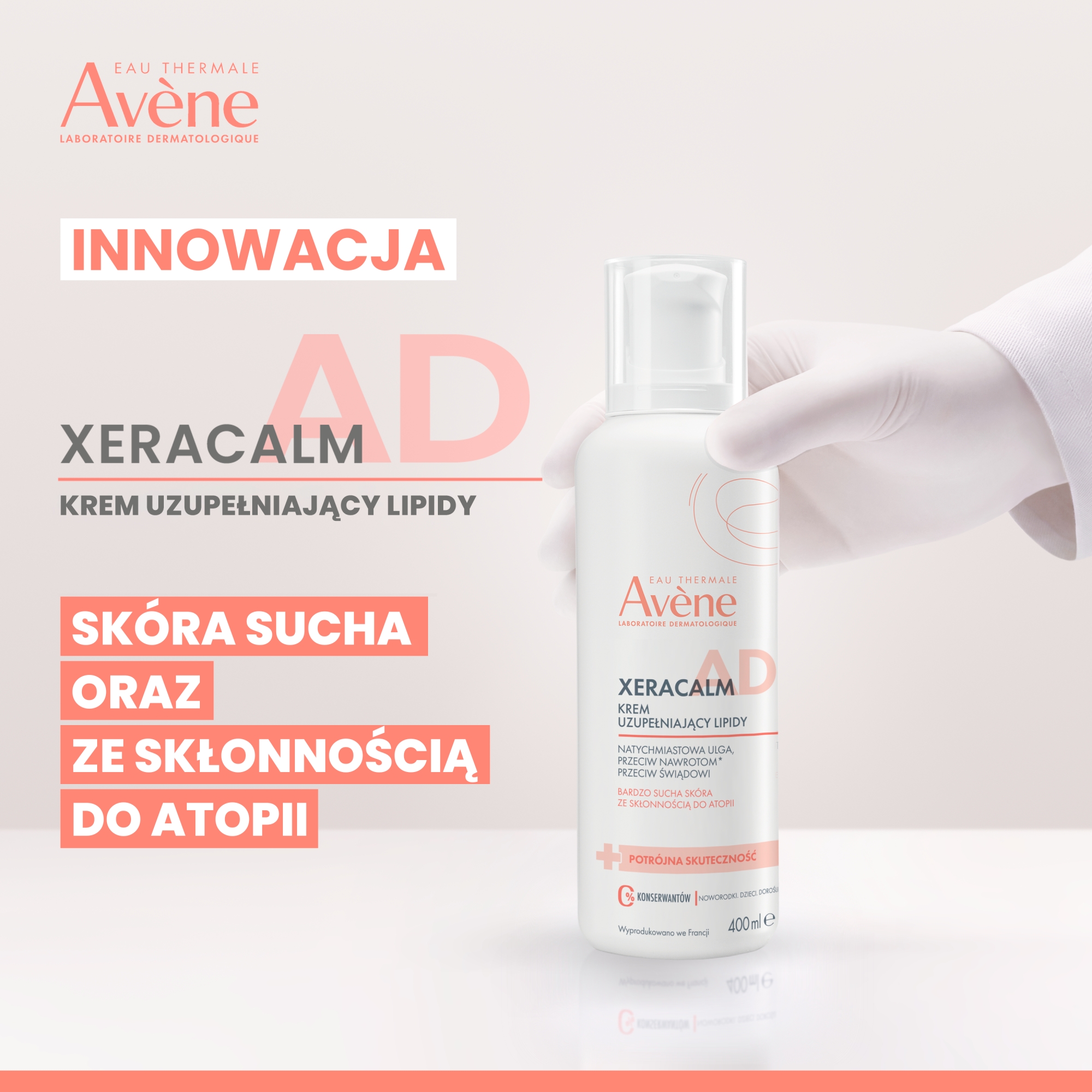 Avene Xeracalm A.D, krem uzupełniający lipidy, 400 ml
