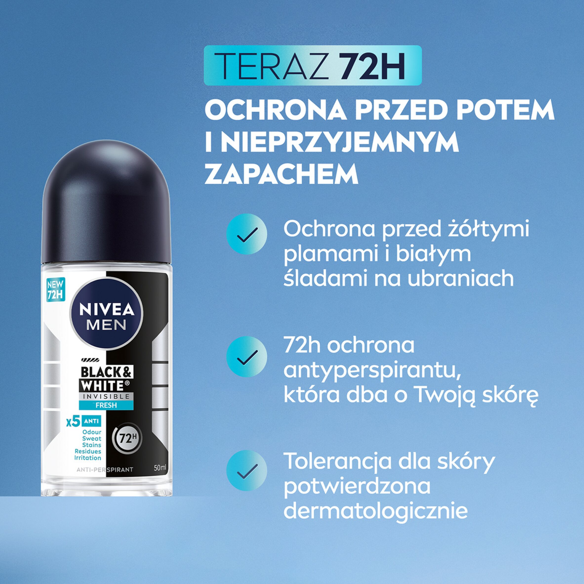 Nivea Men Black&White Invisible Fresh antyperspirant w kulce 50 ml