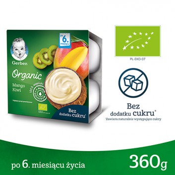 Gerber Organic Deserek 100% wegański z musem kokosowym mango, kiwi dla niemowląt po 6. miesiącu - 360 g