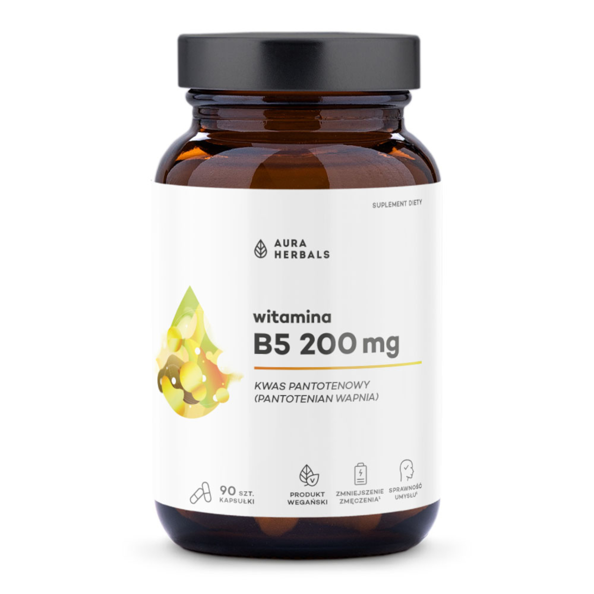 Aura Herbals Witamina B5 200 mg, kwas pantotenowy, kapsułki, 90 sztuk zdjęcie