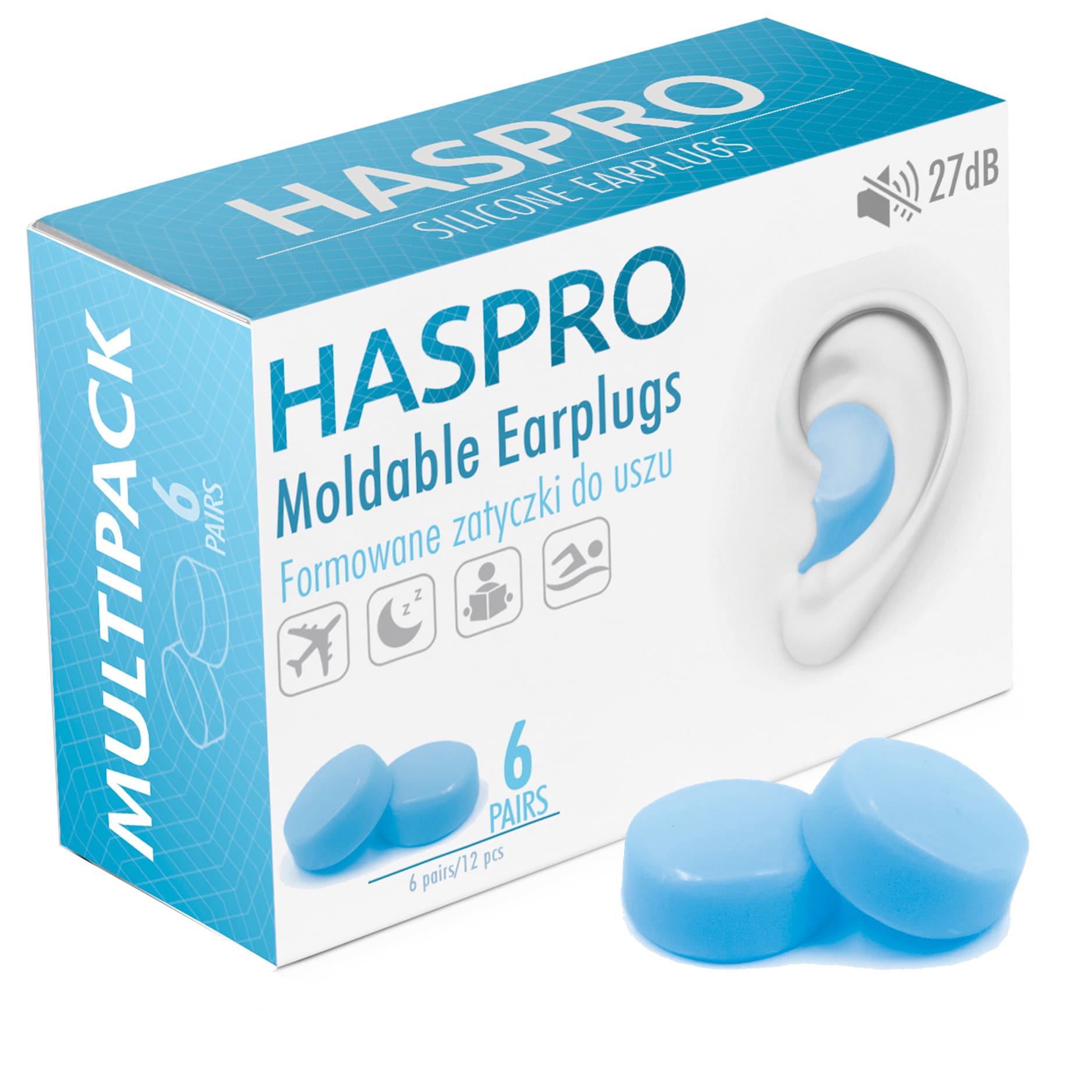 Zatyczki do uszu formowane wielorazowe Haspro Moldable EarPlugs niebieskie 6 par zdjęcie