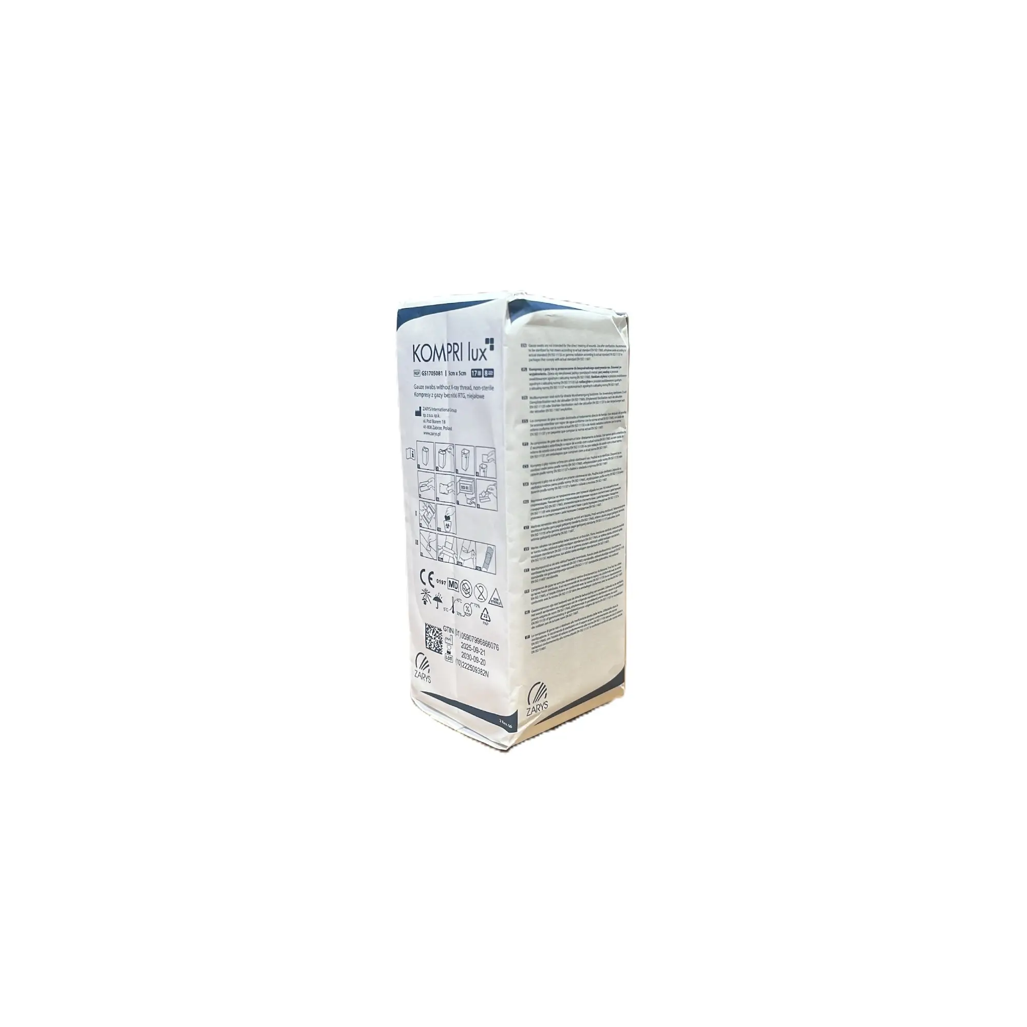 Kompri Lux Kompresy z gazy bez nitki RTG, niejałowe 17n.8w. 5 x 5cm, 100 sztuk