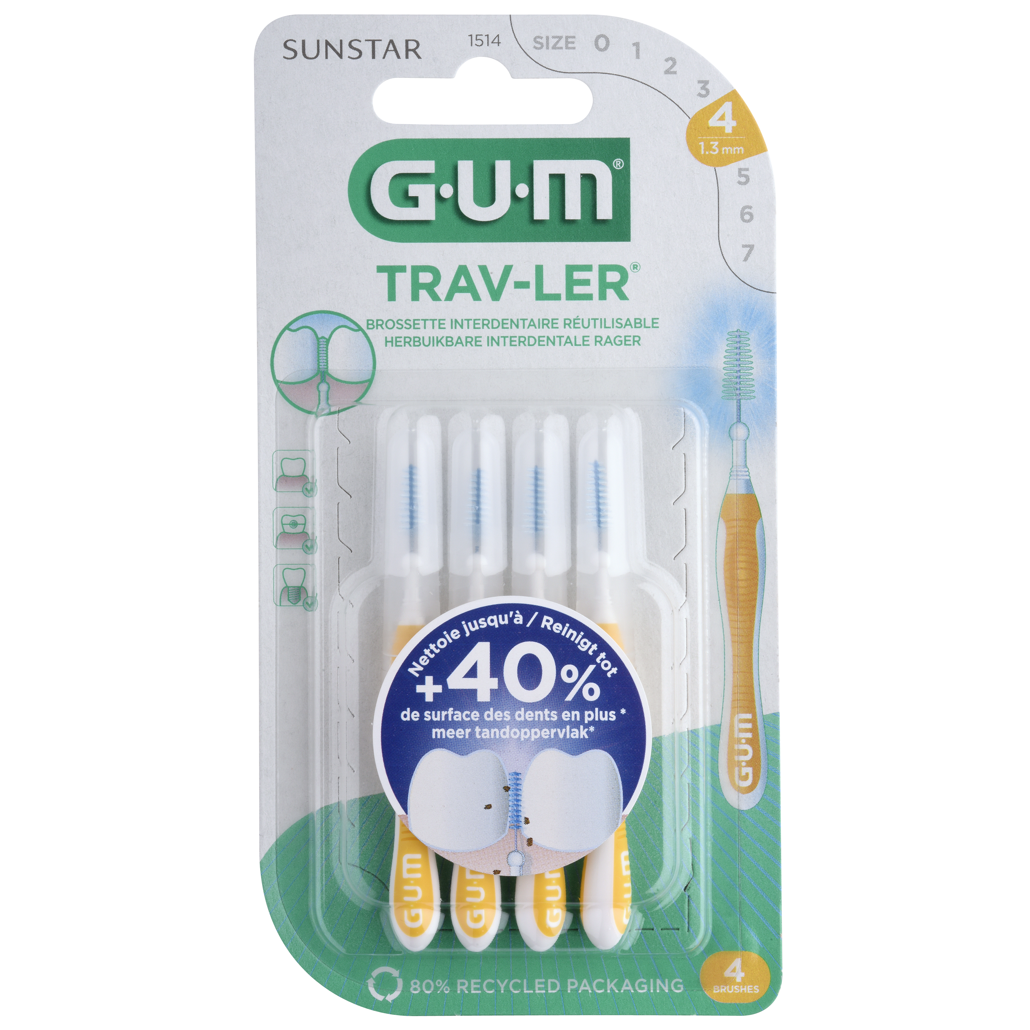 Sunstar GUM Trav-Ler Szczoteczki międzyzębowe 1,3 mm, 4 sztuki zdjęcie