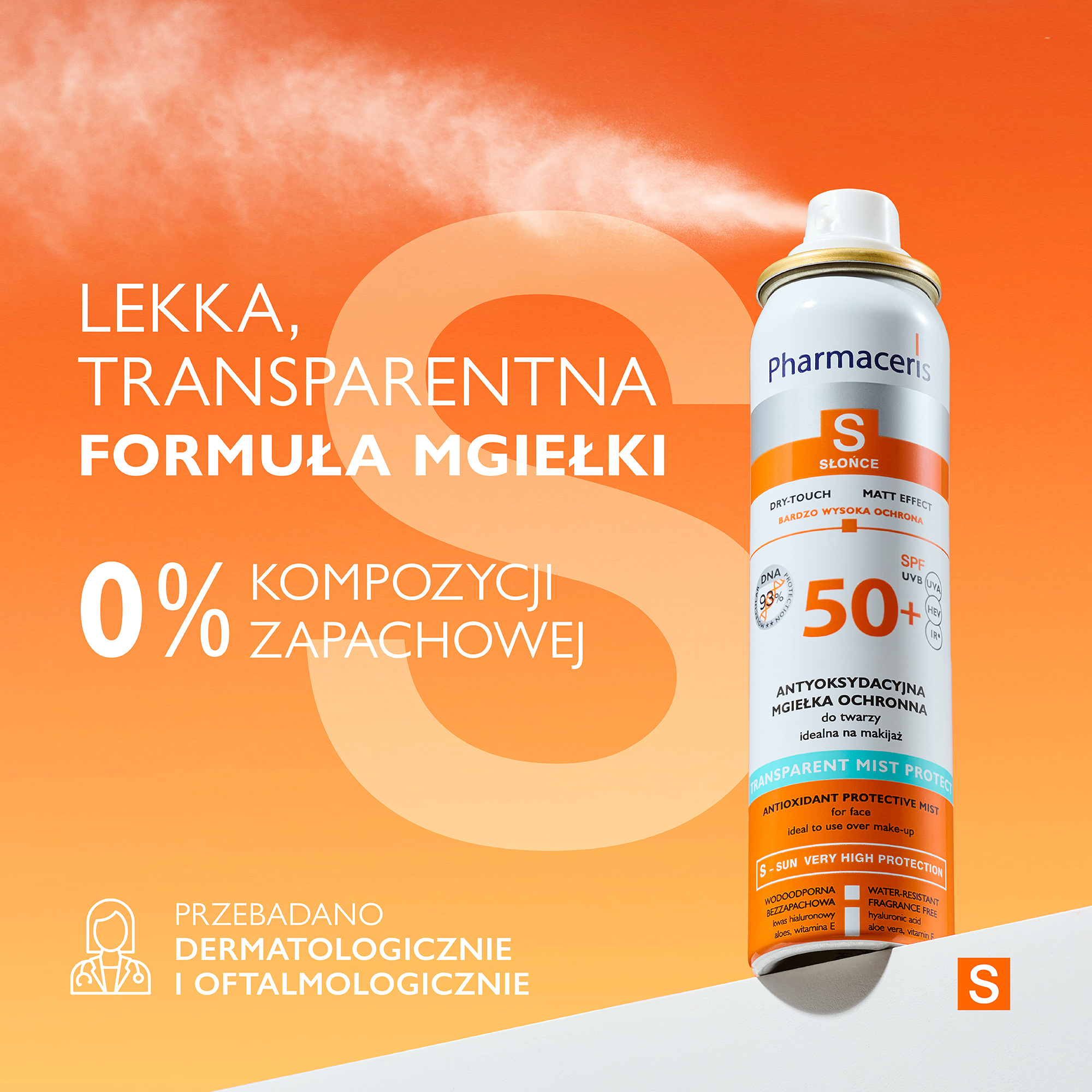 Pharmaceris S Invisible Efect Body, spray emulsja ochronna do ciała SPF 50+, 150 ml