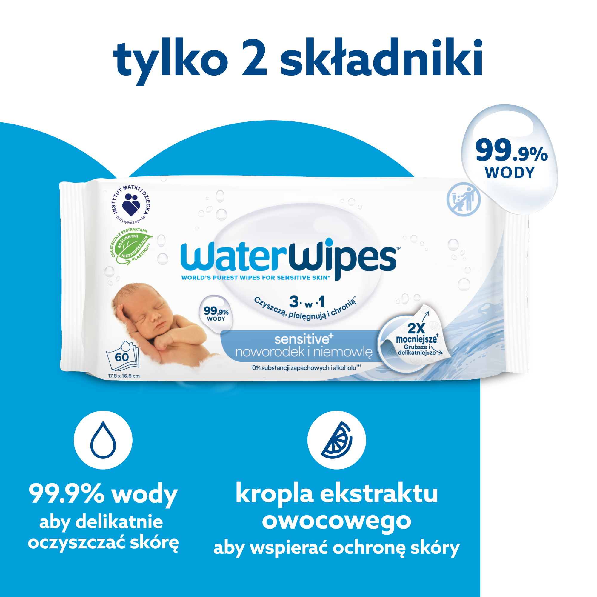 WaterWipes, Chusteczki nawilżane dla noworodków i niemowląt, 6x60 sztuk