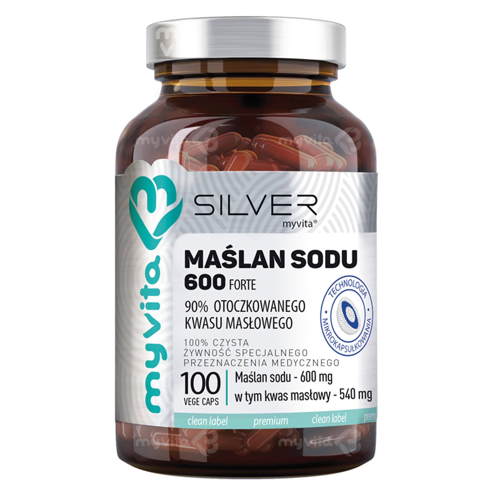 MyVita, Silver Pure 100% Maślan Sodu 600 mg, kapsułki, 100 sztuk zdjęcie