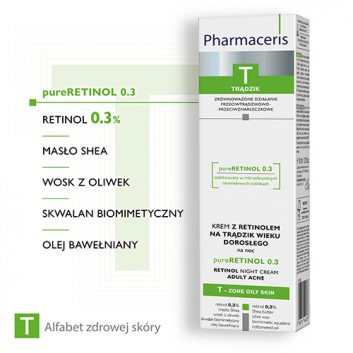PHARMACERIS T PURERETINOL 0.3, krem z retinolem na trądzik wieku dorosłego na noc, 40 ml