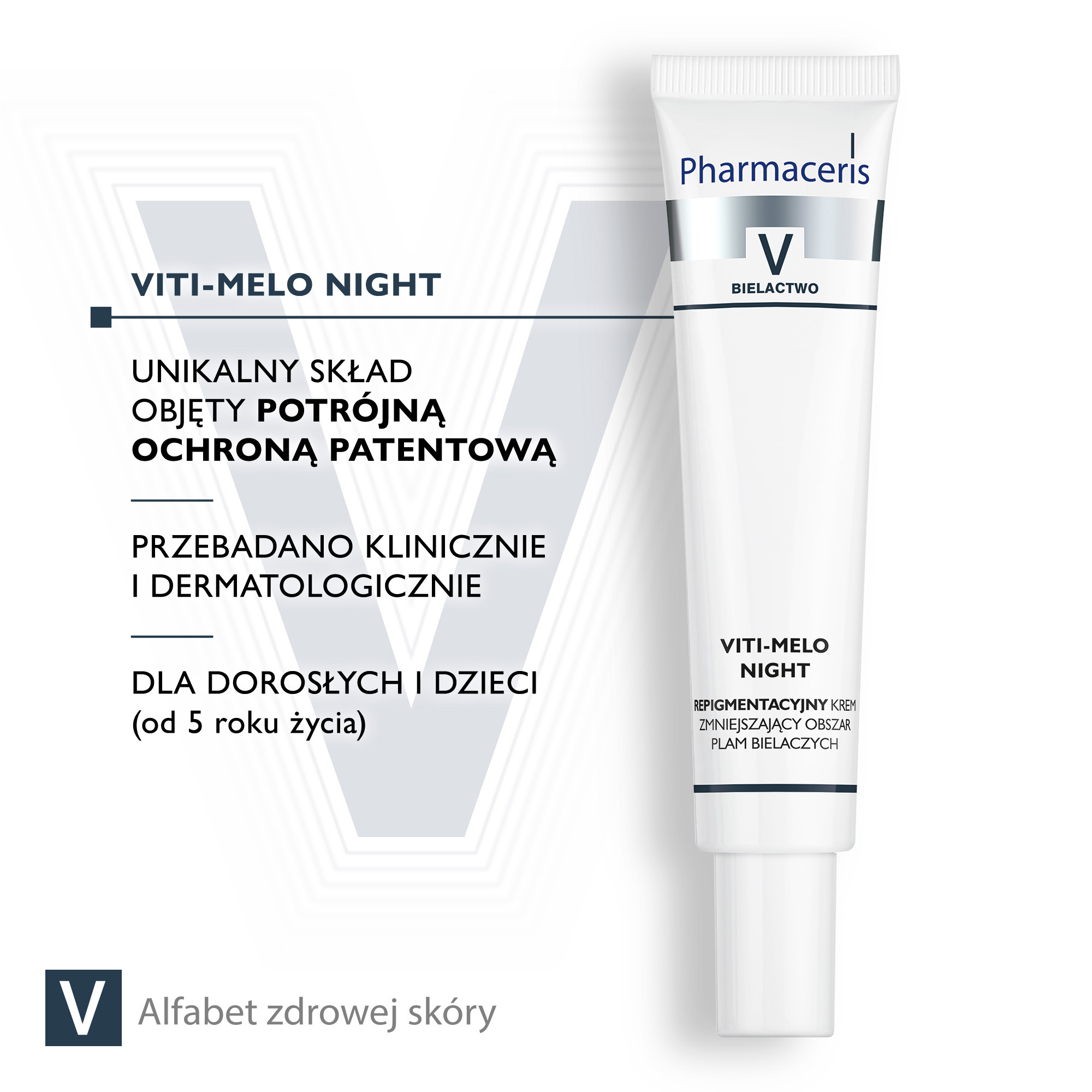PHARMACERIS V VITI-MELO NIGHT Krem repigmentacyjny zmniejszający obszar plam bielaczych - 40 ml 