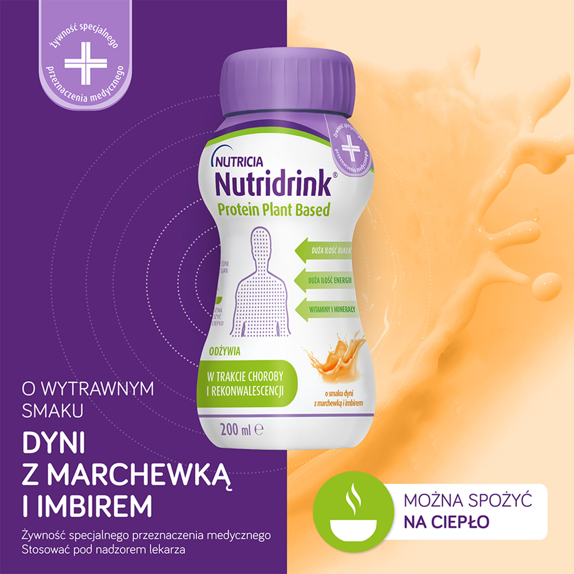 Nutridrink Protein Plant Based o smaku dyni z marchewką i imbirem, 4 x 200 ml