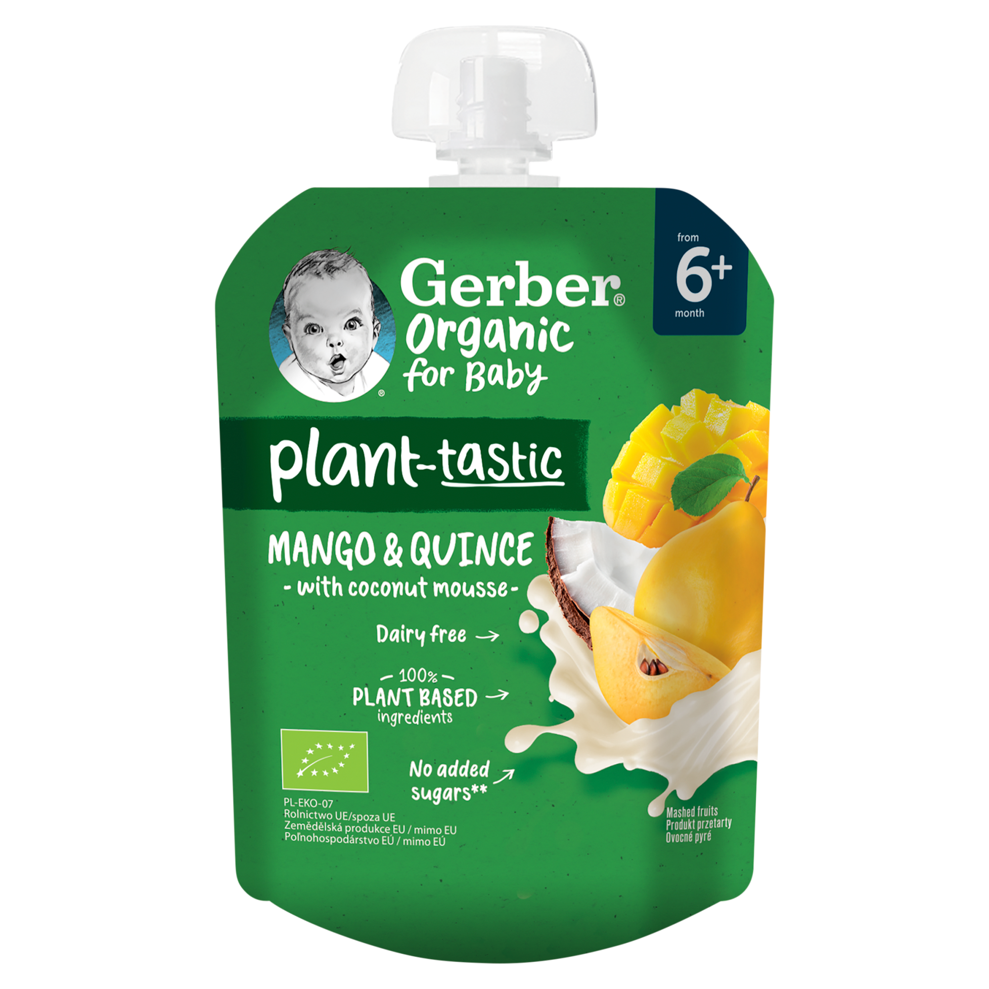 Gerber Organic Plant-tastic Deserek mango i pigwa z musem kokosowym po 6. miesiącu, 80 g zdjęcie
