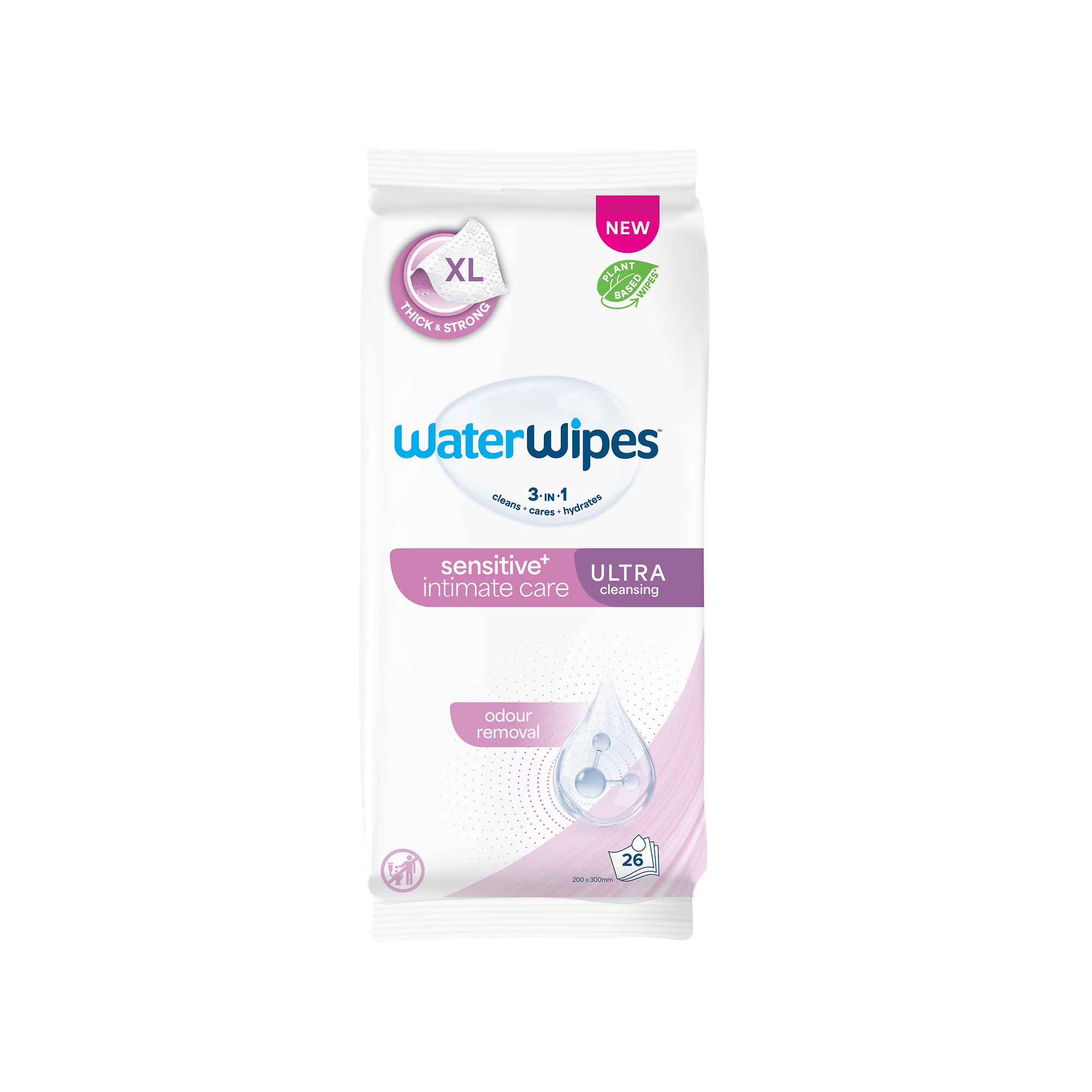 WaterWipes Sensitive Intimate Care Ultra Cleaning, chusteczki nawilżane, 26 sztuk zdjęcie