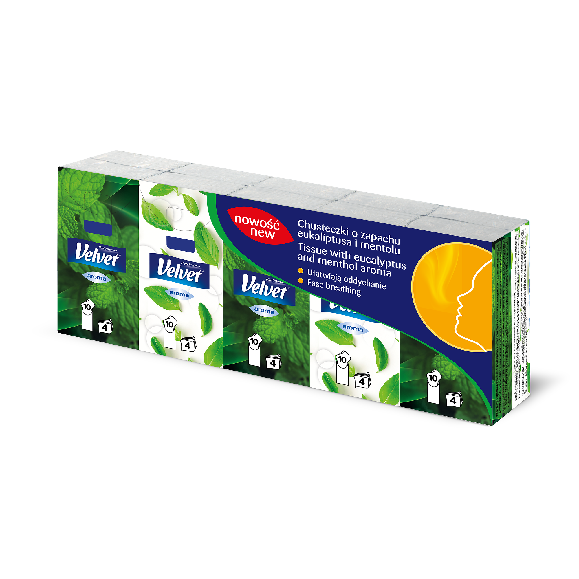 Velvet Aroma, Chusteczki higieniczne o zapachu mięty, 10 sztuk