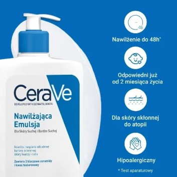 CERAVE, nawilżająca emulsja do twarzy i ciała do skóry suchej i bardzo suchej, 236 ml