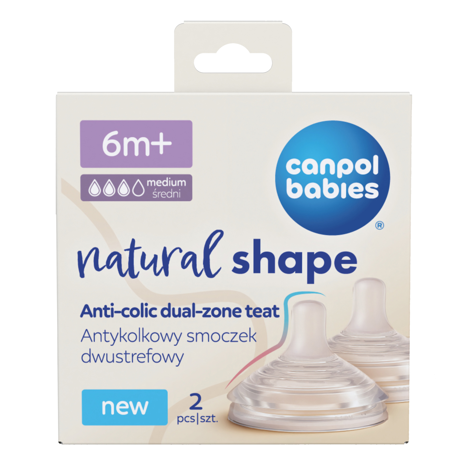 Canpol babies antykolkowy smoczek dwustrefowy Natural Shape 6m+ 21/752, 2 sztuki zdjęcie