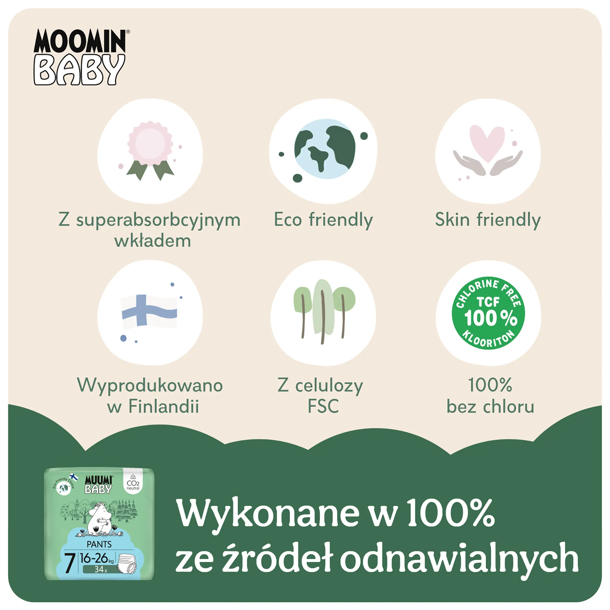 Muumi Baby Pants pieluchomajtki 7 XL 16-26 kg 102 sztuki