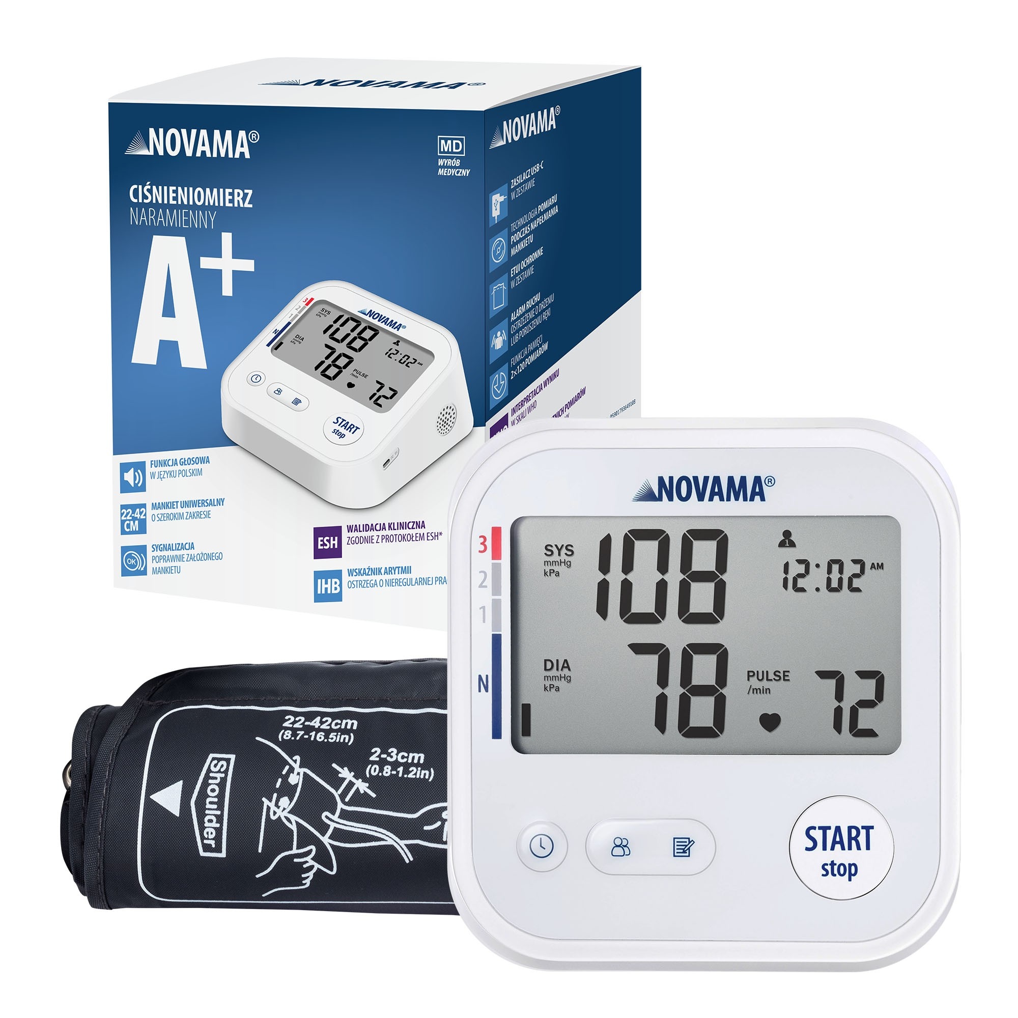 NOVAMA A+, Ciśnieniomierz naramienny automatyczny z ekranem panoramicznym, 1 szt zdjęcie