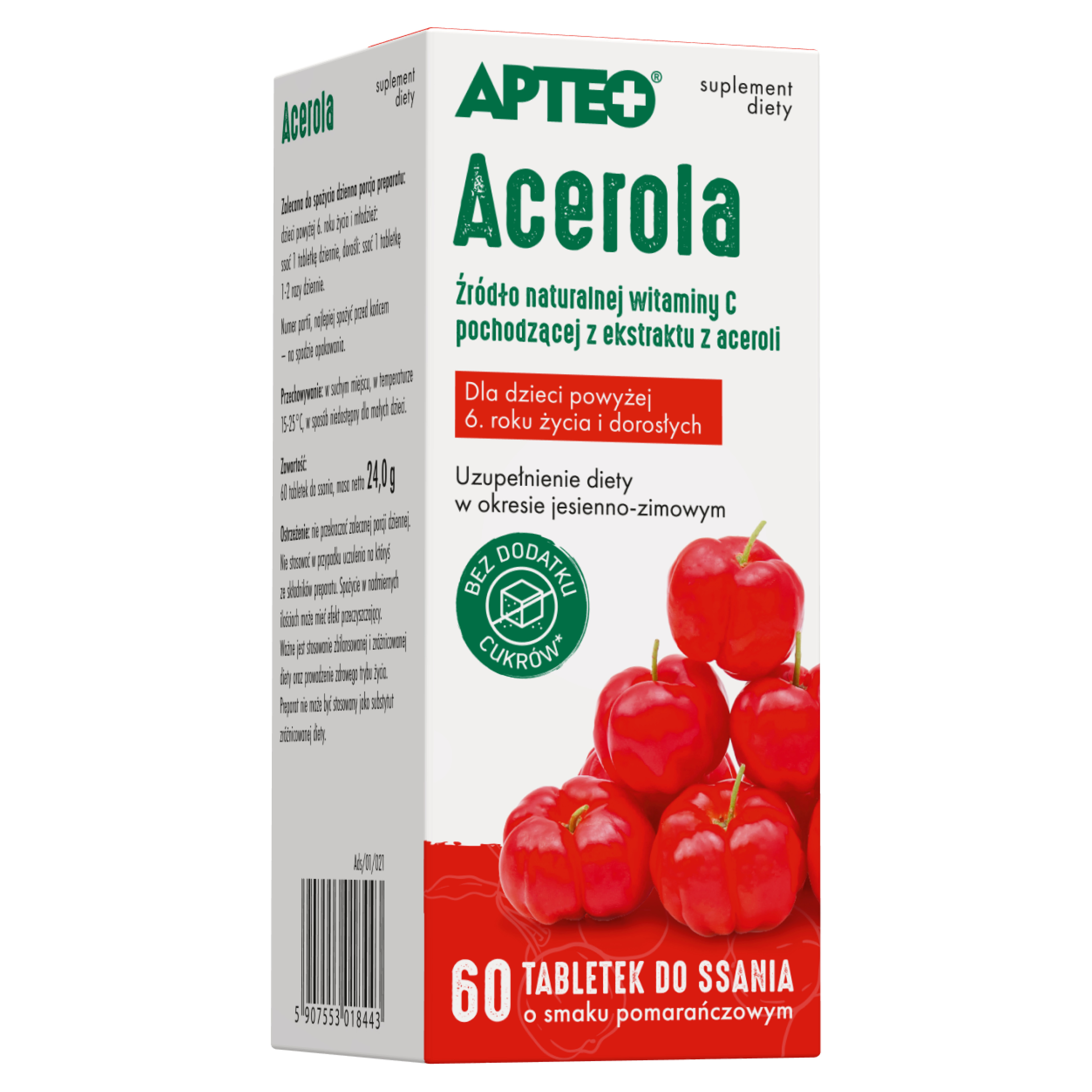 Apteo Acerola 60 tabletek do ssania o smaku pomarańczowym zdjęcie