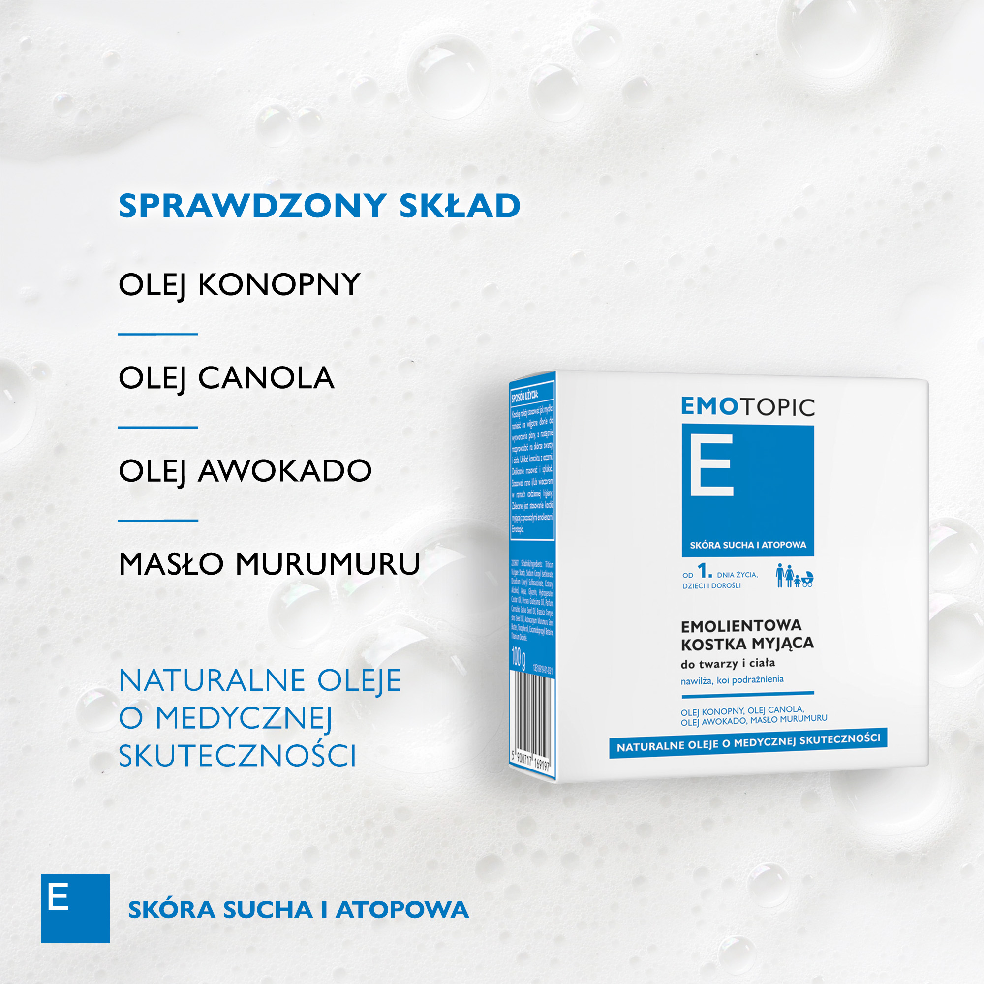 Emotopic emolientowa kostka myjąca do do twarzy i ciała do codziennego stosowania 100 g