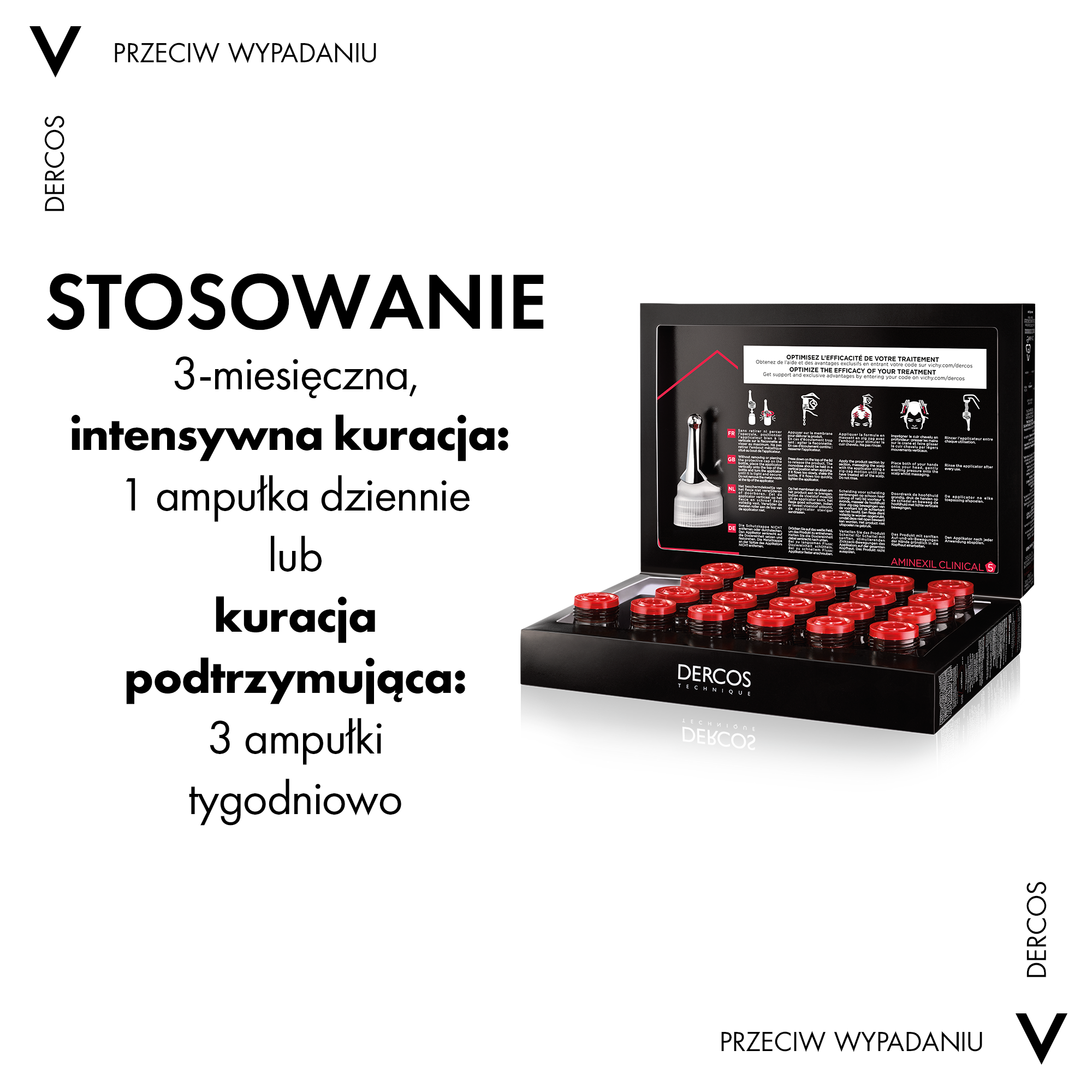 Vichy Dercos Aminexil Clinical 5, kuracja przeciw wypadaniu włosów dla mężczyzn, 21 ampułek