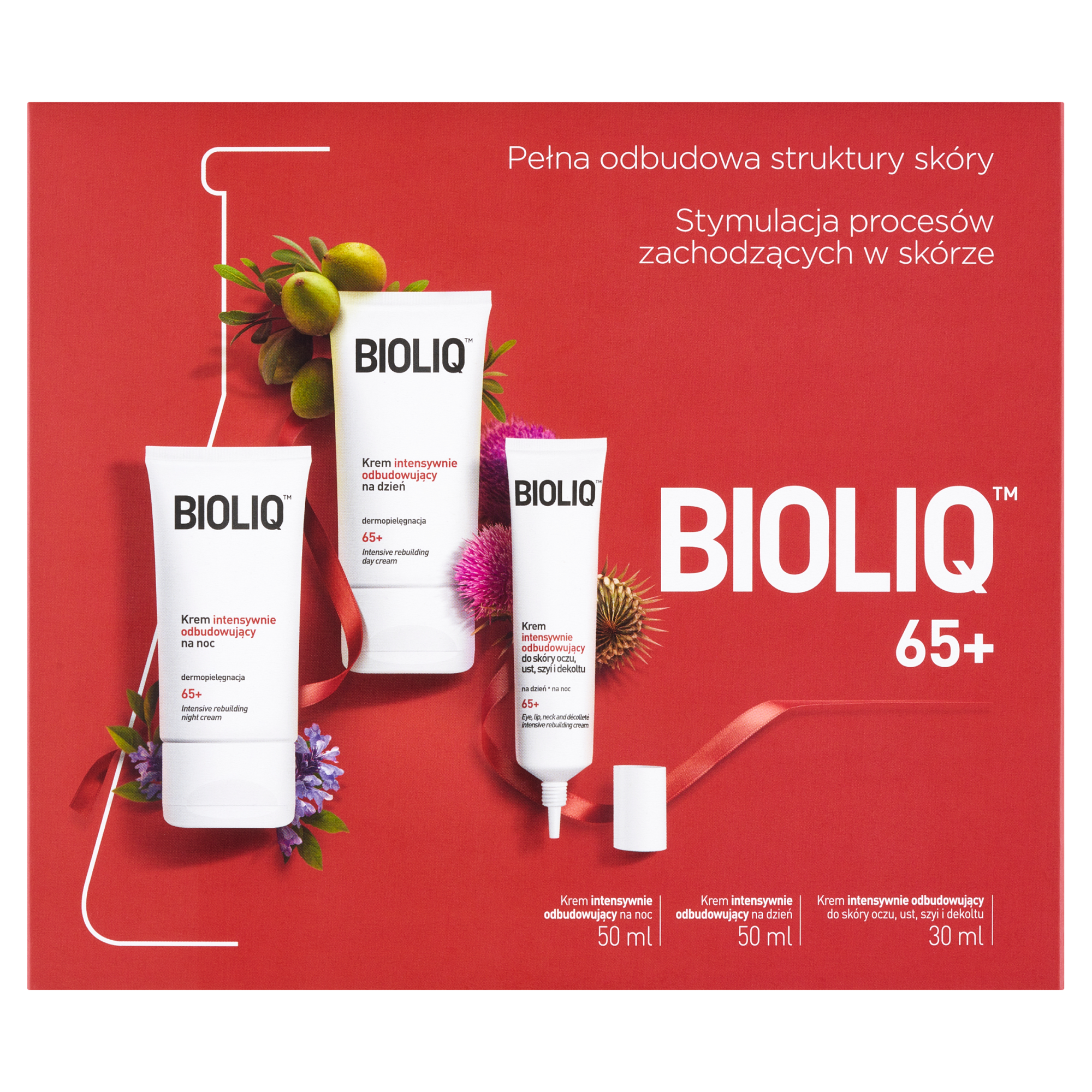Bioliq 65 + Zestaw Krem intensywnie odbudowujący na dzień, 50 ml + Krem intensywnie odbudowujący na noc, 50 ml + Krem intensywnie odbudowujący do skóry oczu ust szyi i dekoltu, 30 ml, cena, opinie, wskazania zdjęcie
