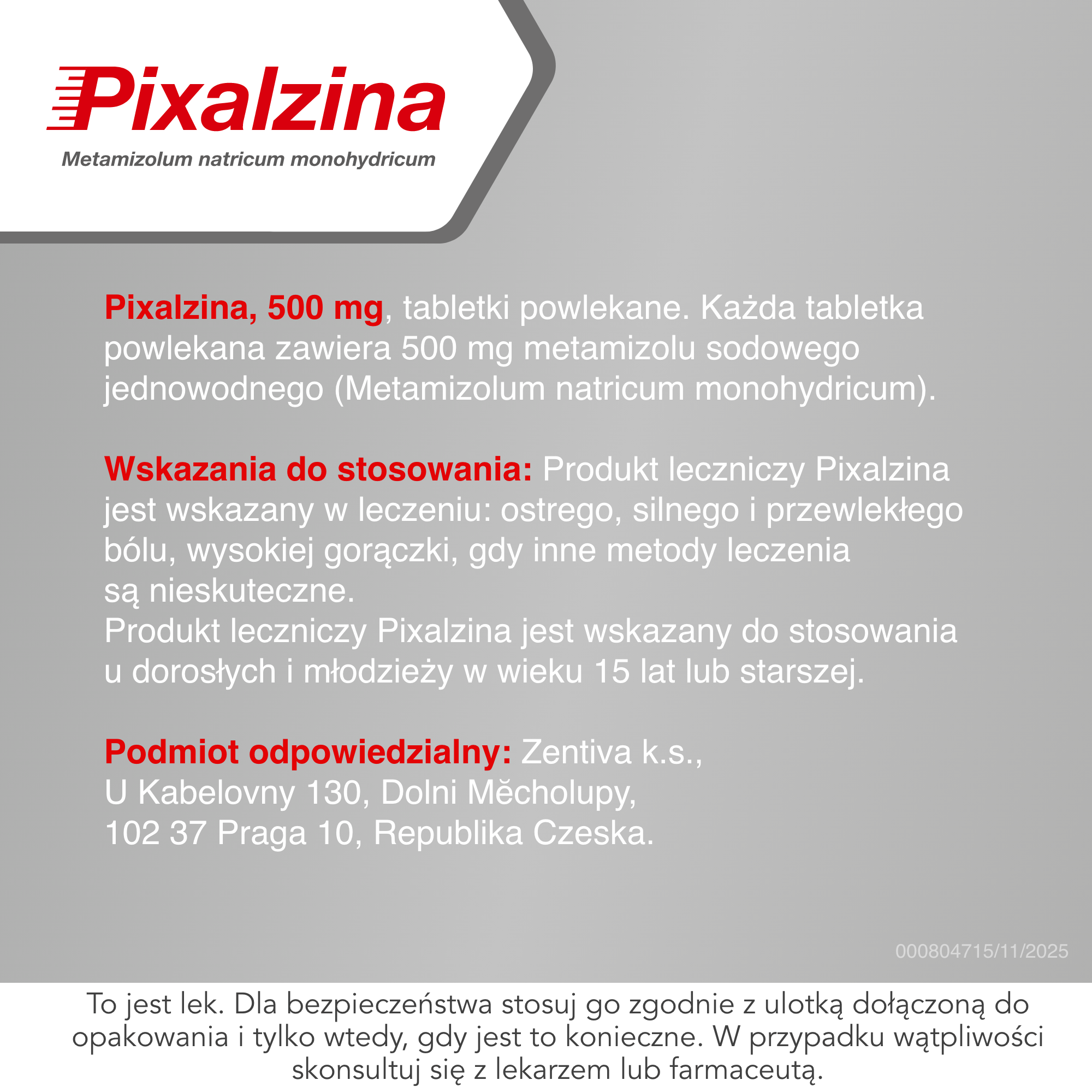 Pixalzina 500 mg 20 tabletek powlekanych