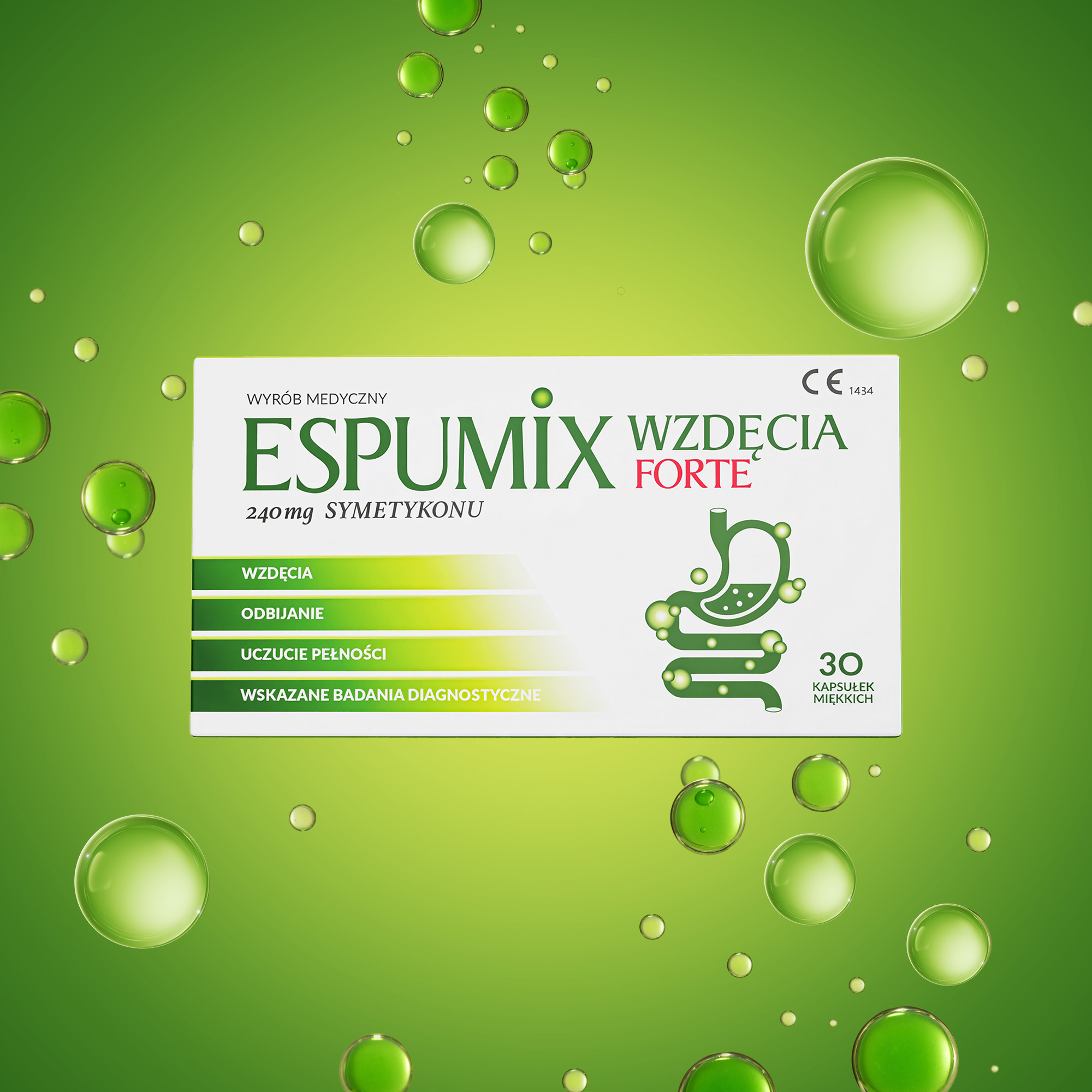 Espumix Wzdęcia Forte 240 mg symetykonu, 30 kapsułek