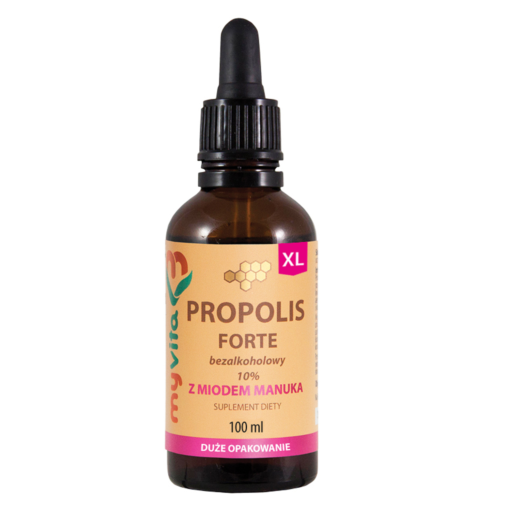 MyVita, Propolis Forte Bezalkoholowy 10% z miodem Manuka Krople XL, krople, 100 ml