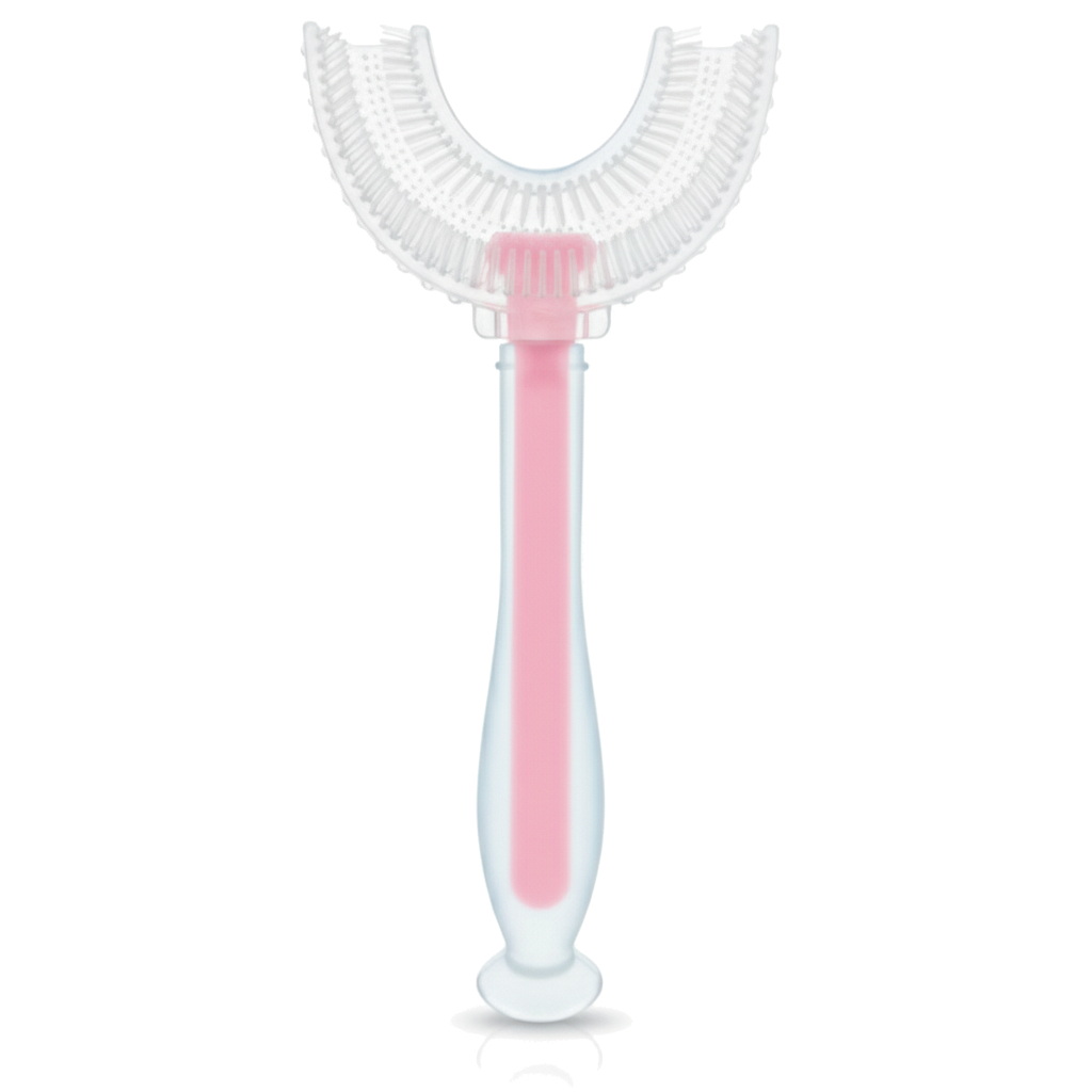Bocioland, silikonowa szczoteczka do zębów w kształcie U różowa, 1 sztuka zdjęcie