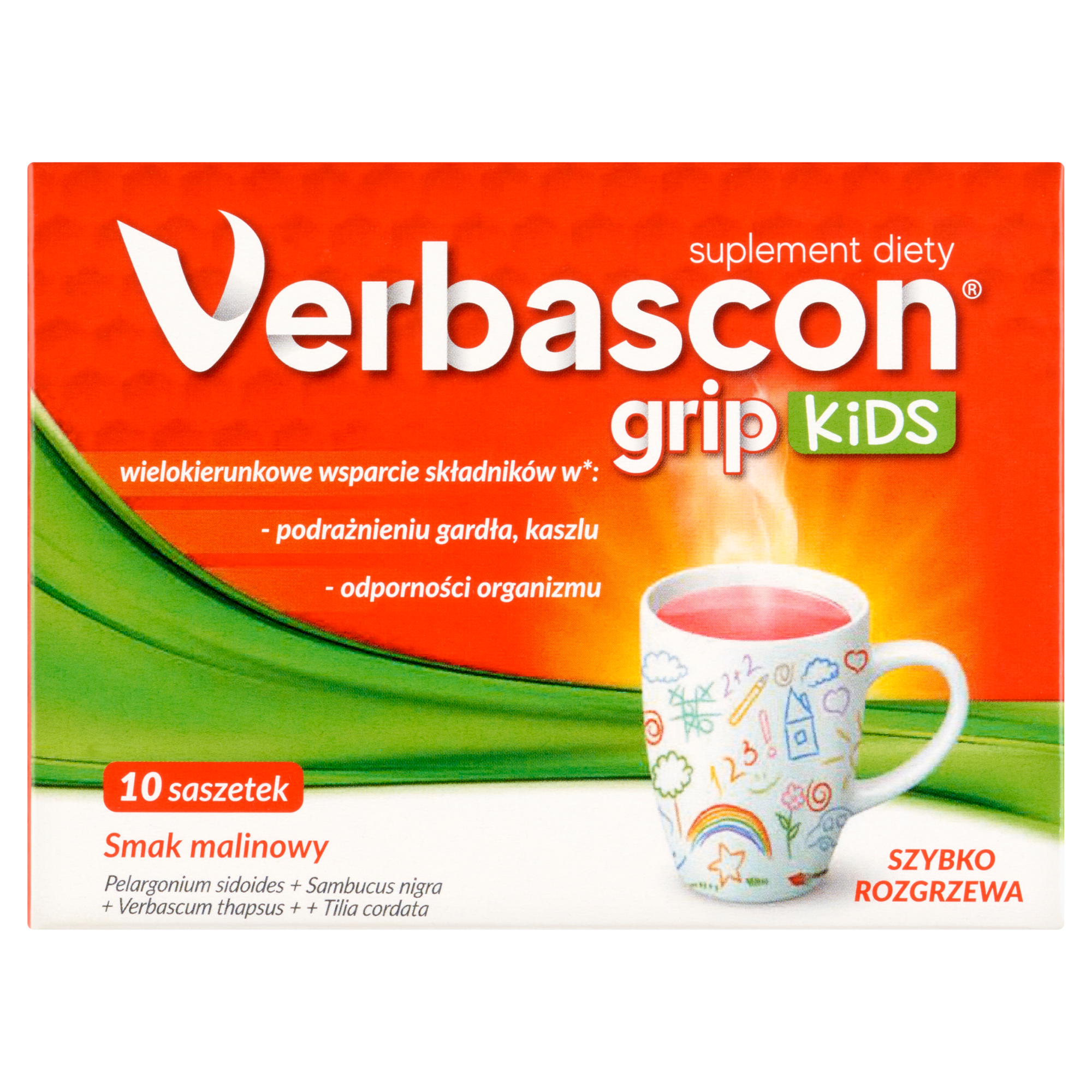 Verbascon Grip Kids proszek do rozpuszczenia o smaku malinowym 10 saszetek zdjęcie