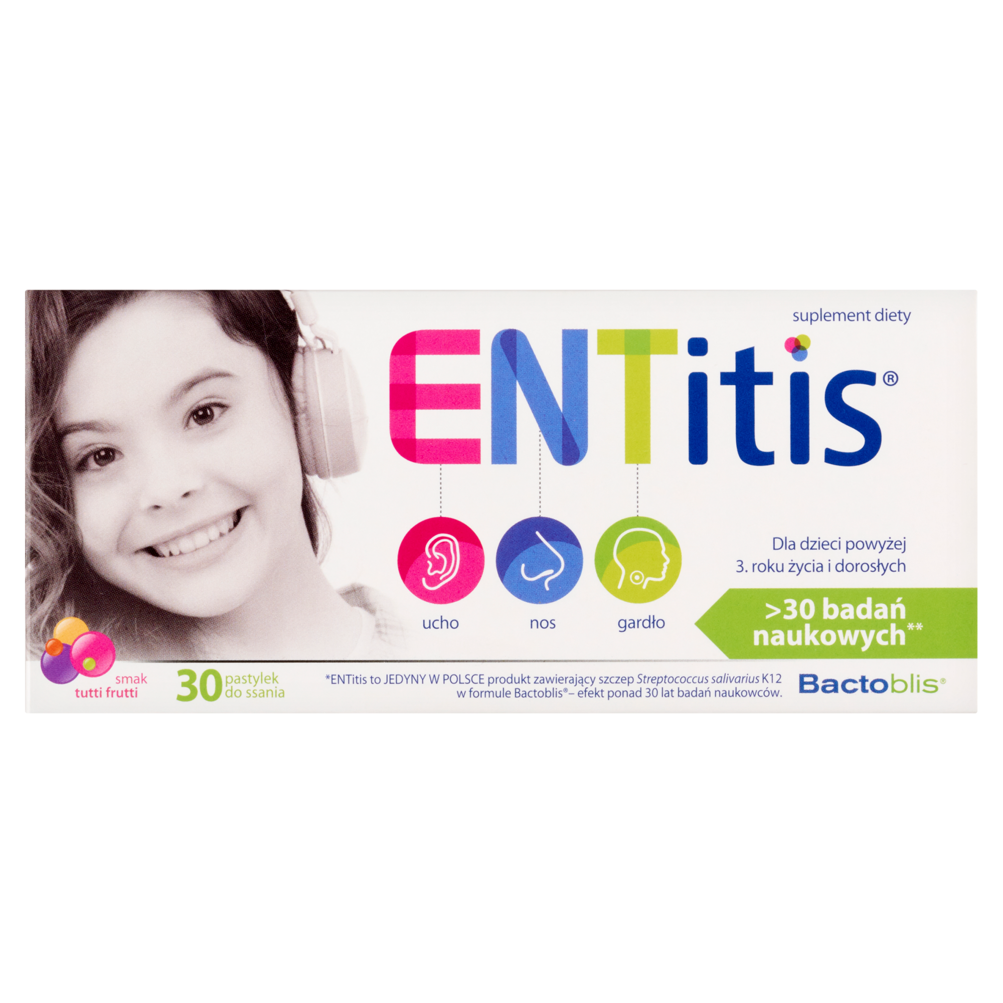 ENTitis pastylki do ssania smak tutti frutti, 30 pastylek do ssania zdjęcie