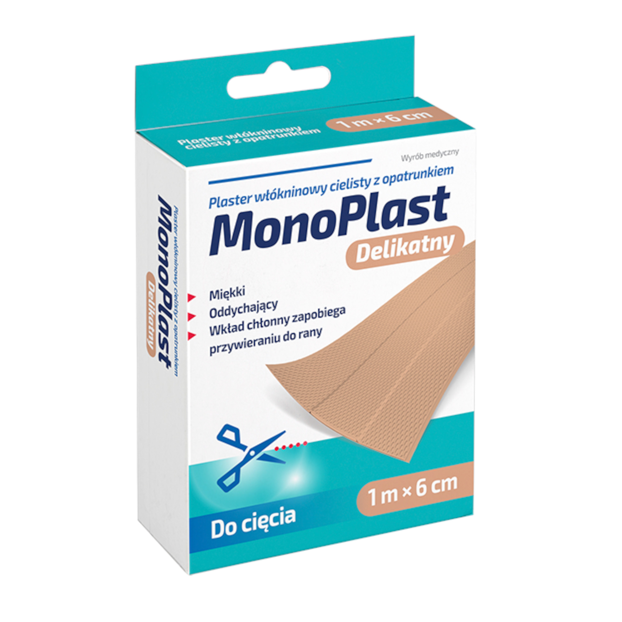 MonoPlast, delikatny plaster z opatrunkiem włókninowy, cielisty do cięcia, 1 m x 6 cm, 1 sztuka zdjęcie