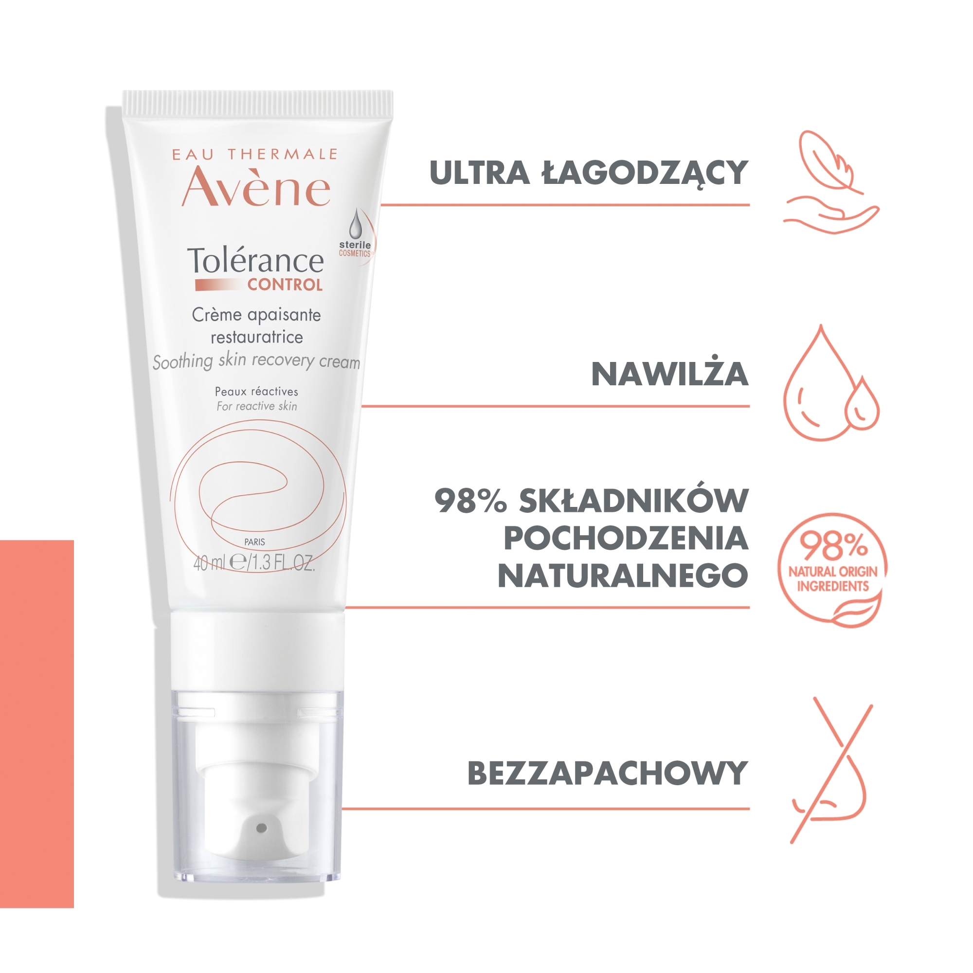 Avene Tolerance Control, krem łagodząco-regenerujący, 40 ml