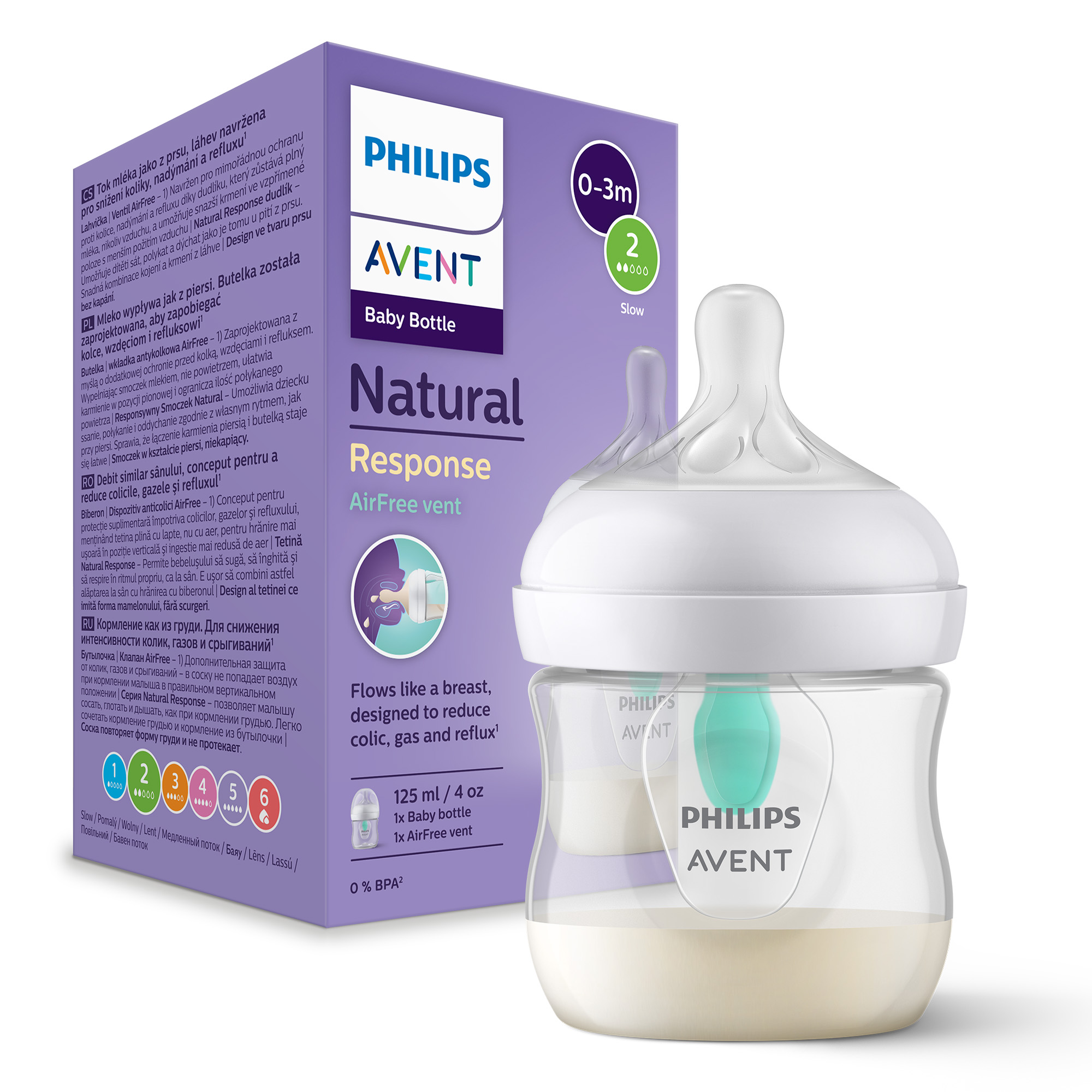 Avent Philips Natural Response AirFree vent butelka dla niemowląt z nakładką 0m+ 125 ml [SCY670/01] zdjęcie