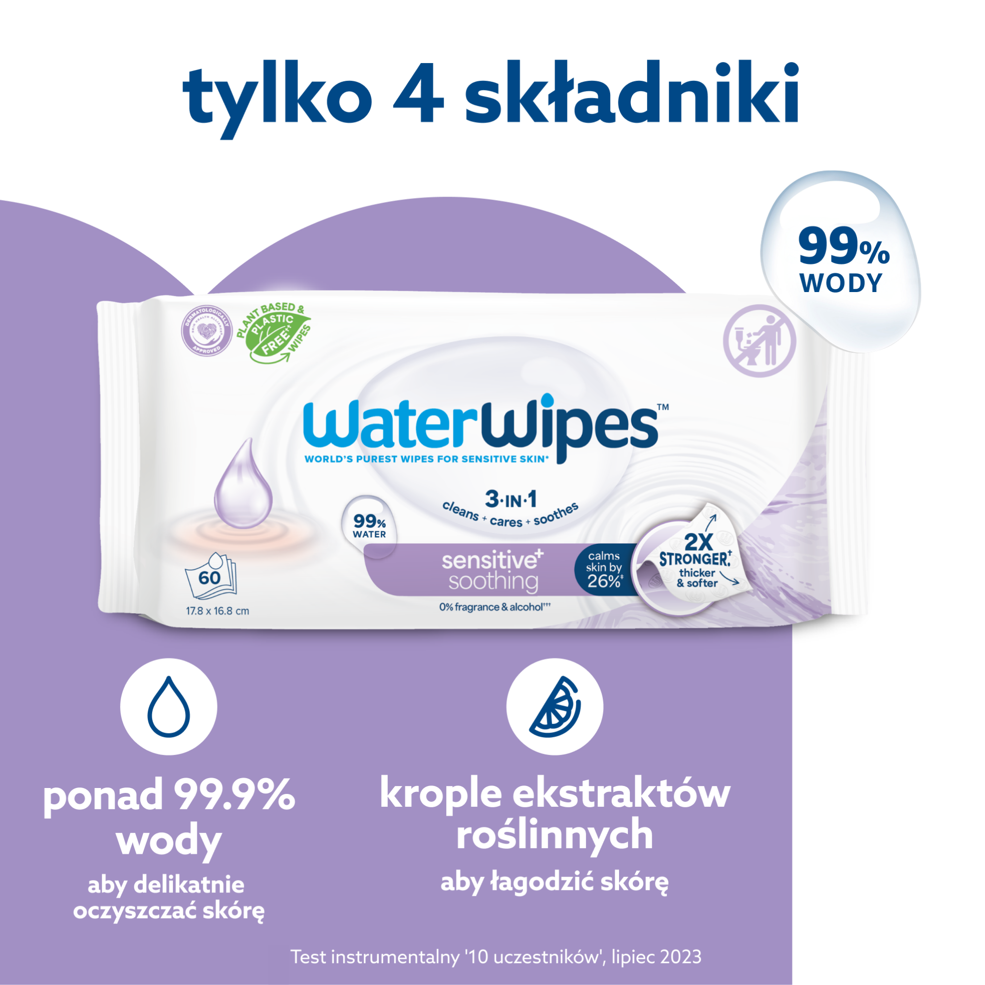 WaterWipes Soothing Clean, Chusteczki nawilżane dla dzieci z ekstraktem z lawendy, 60 sztuk